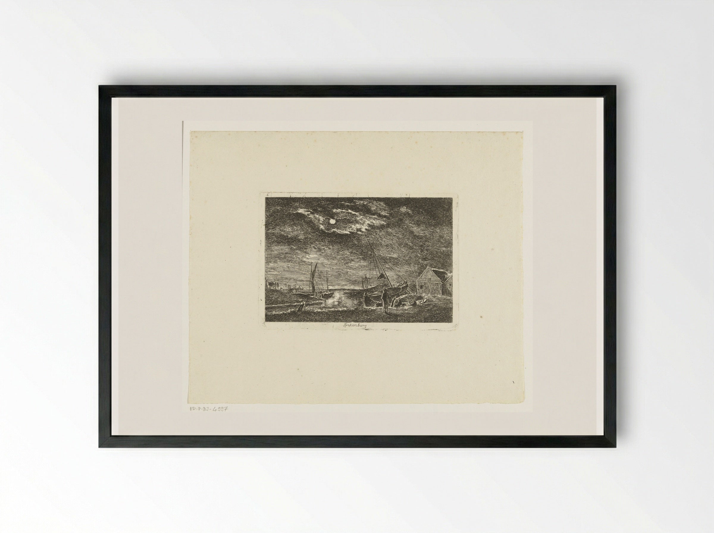Spakenburg bij maanlicht - Hermanus van Brussel - Framed Print Black