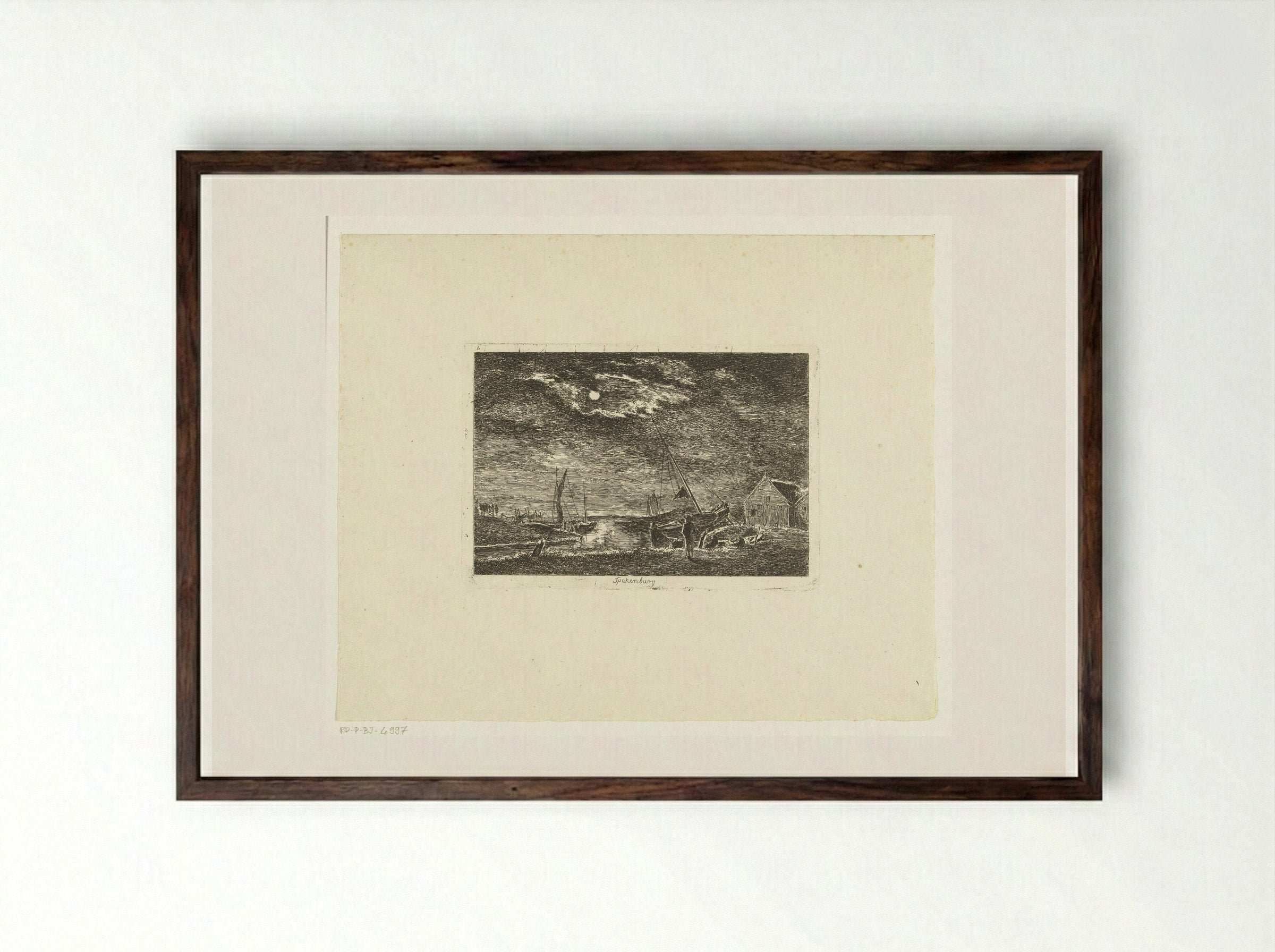 Spakenburg bij maanlicht - Hermanus van Brussel - Framed Print Dark Wood