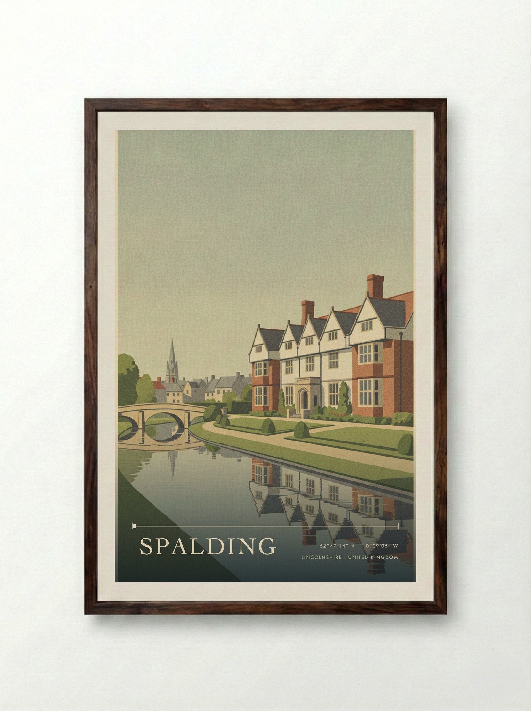 Spalding Lincolnshire United Kingdom Travel Poster - Framed Print Dark Wood
