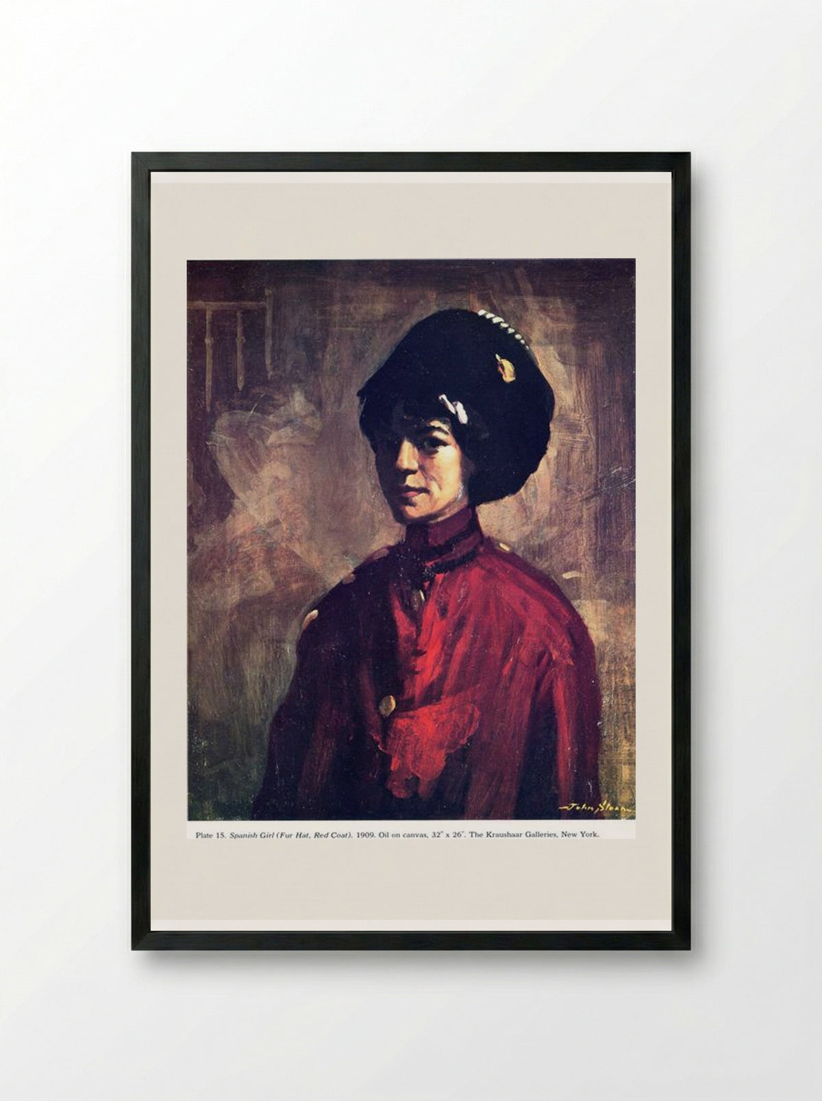 Spanish Girl (Fur Hat, Red Coat) - John French Sloan - Framed Print Black