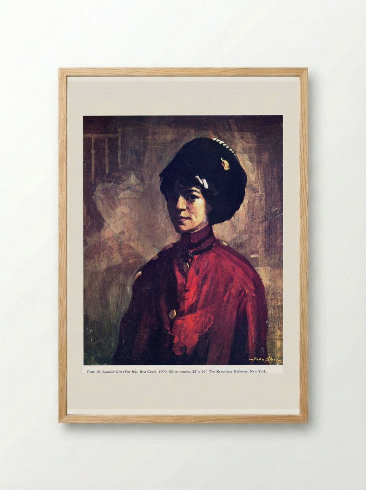 Spanish Girl (Fur Hat, Red Coat) - John French Sloan - Framed Print Wood