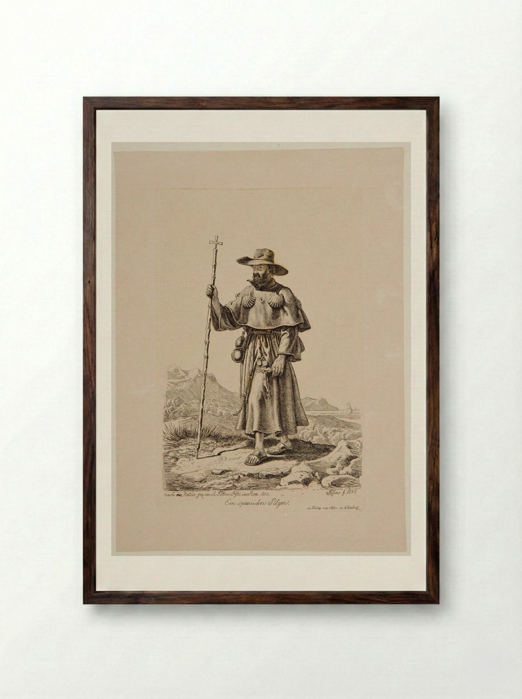Spanish Pilgrim at Saint Peter's Festival in Rome - Johann Adam Klein - Framed Print Dark Wood