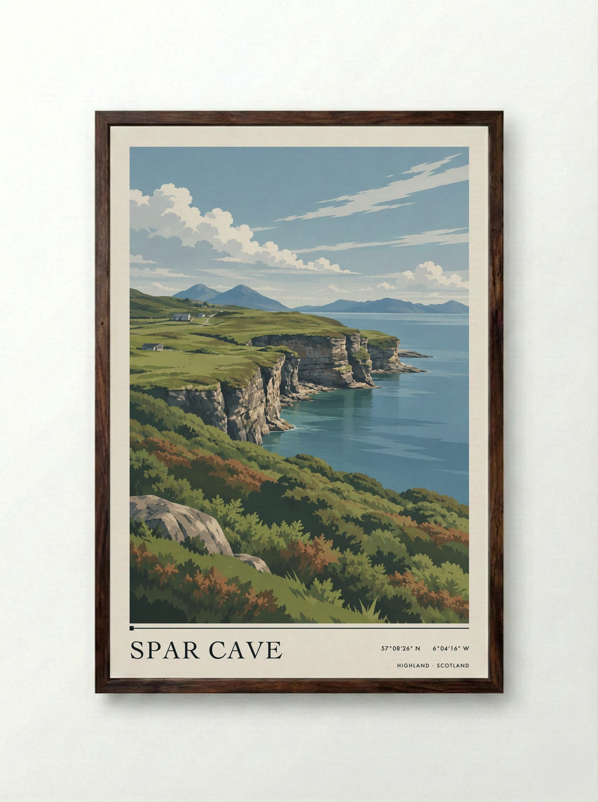 Spar Cave, Highland | Travel Poster - Framed Print Dark Wood