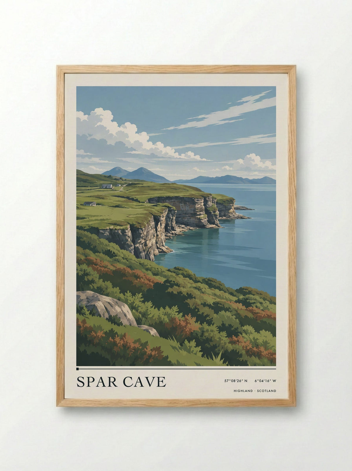 Spar Cave, Highland | Travel Poster - Framed Print Wood