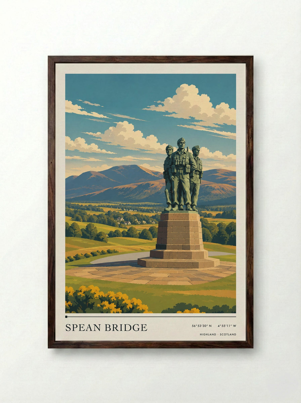 Spean Bridge, Highland | Travel Poster - Framed Print Dark Wood