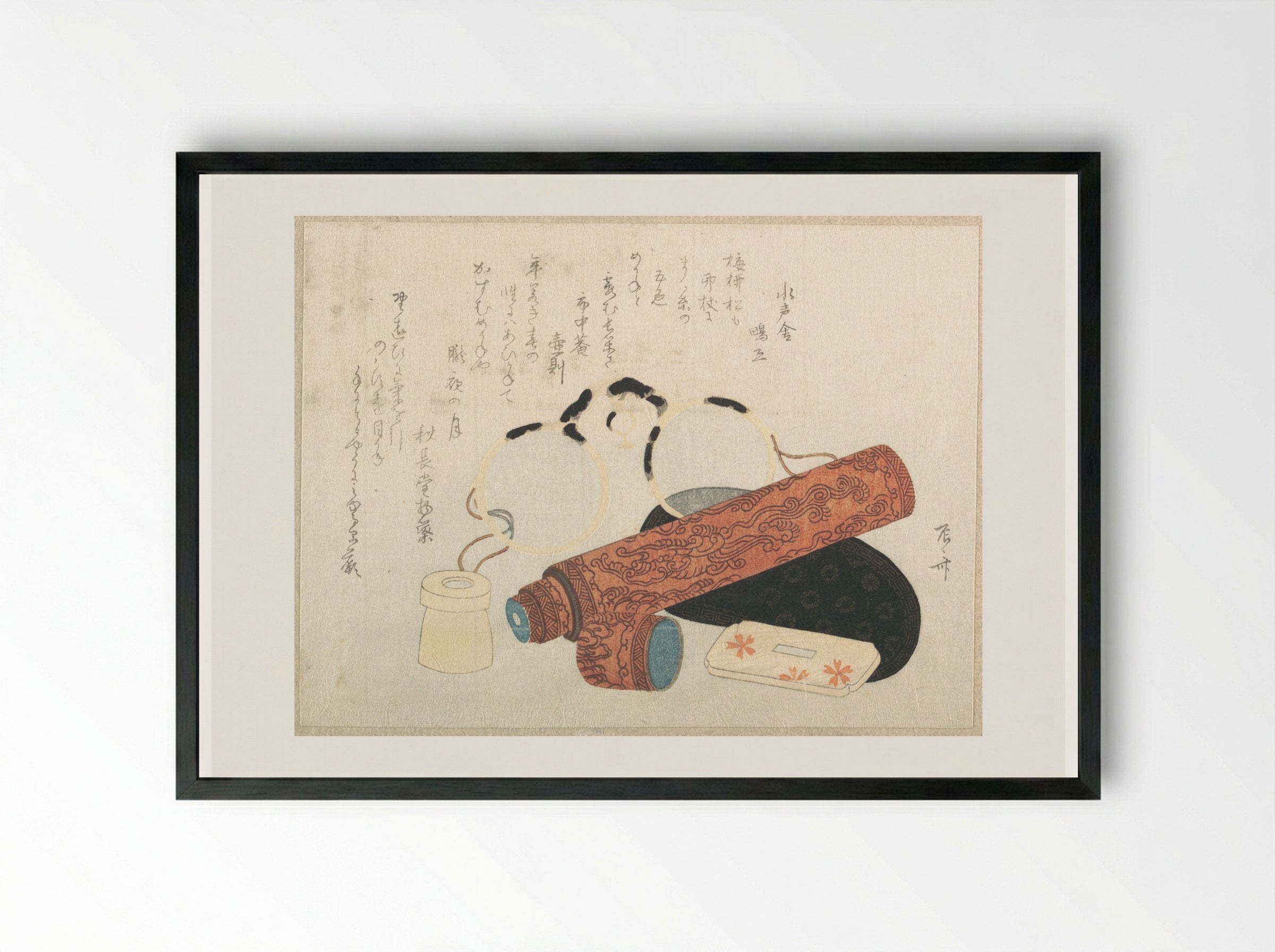Spectacles and Telescope with Cases - Ryūryūkyo Shinsai - Framed Print Black