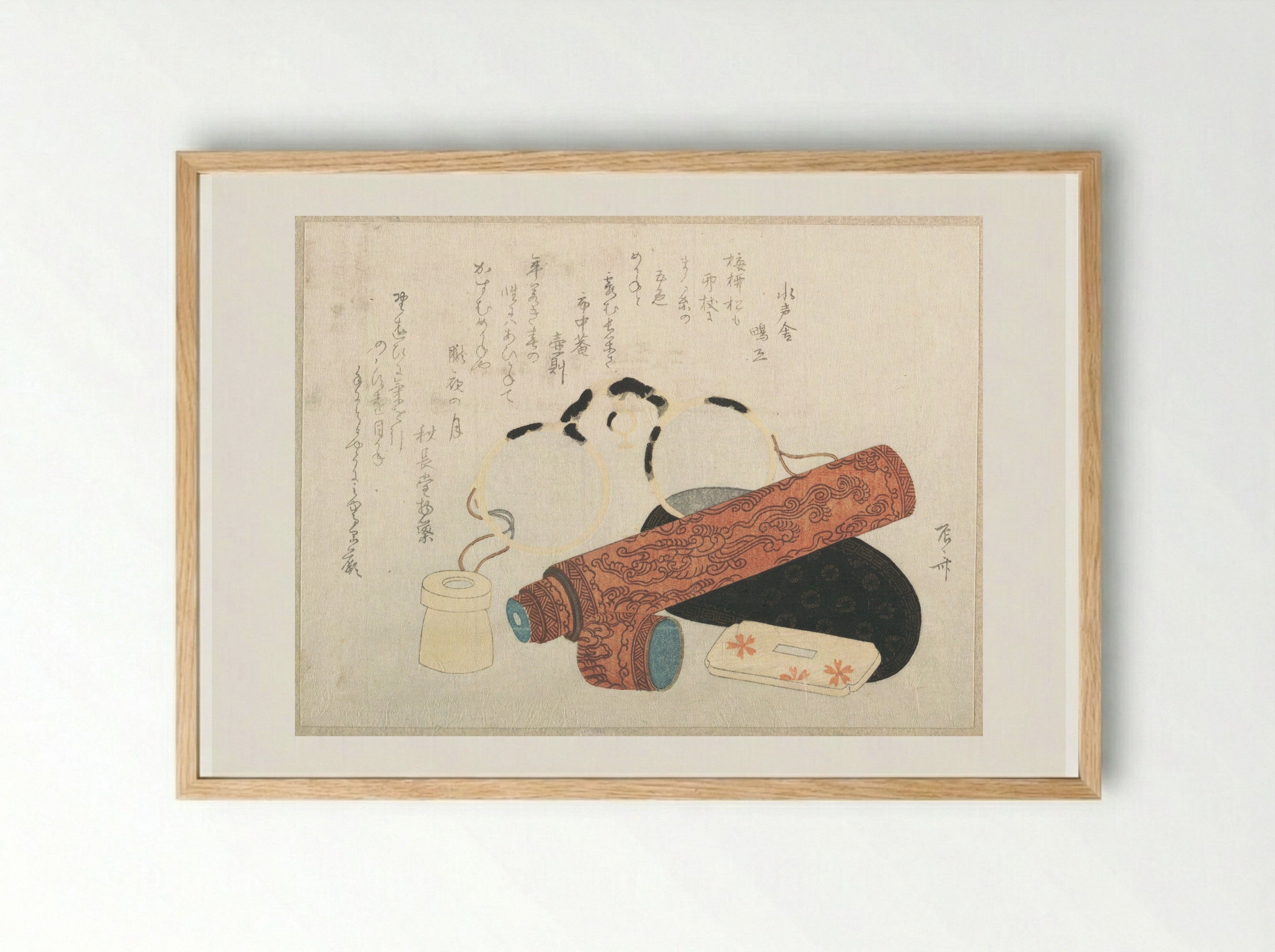 Spectacles and Telescope with Cases - Ryūryūkyo Shinsai - Framed Print Wood