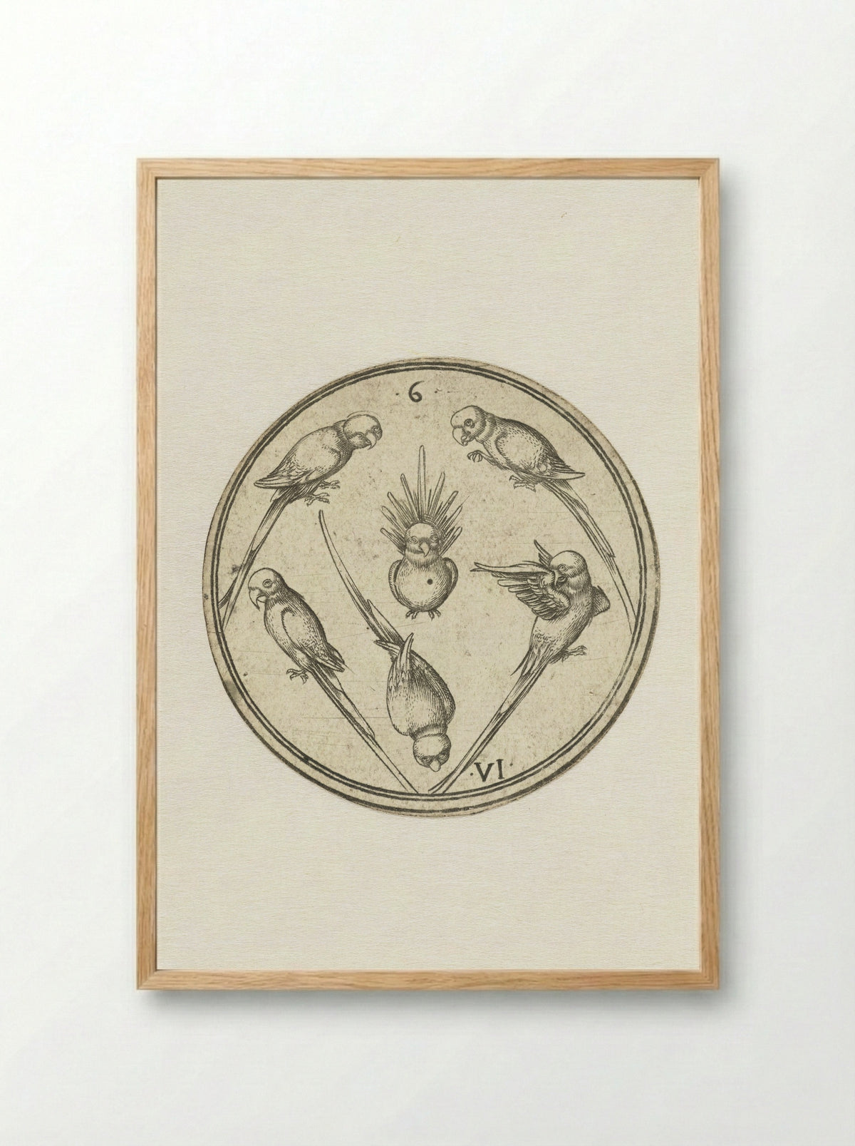 Speelkaart met zes papegaaien - Meester PW van Keulen - Framed Print Wood