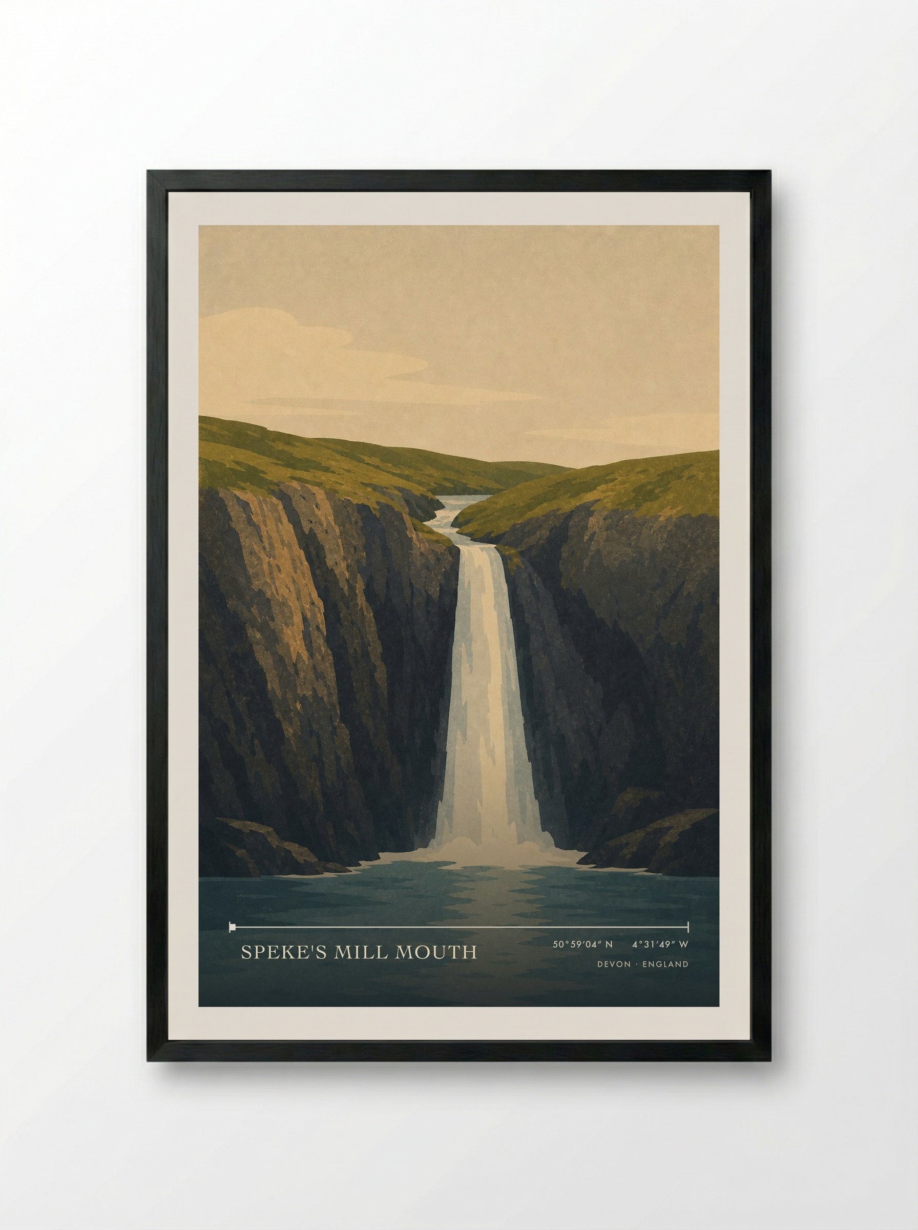 Speke's Mill Mouth Devon England Travel Poster - Framed Print Black