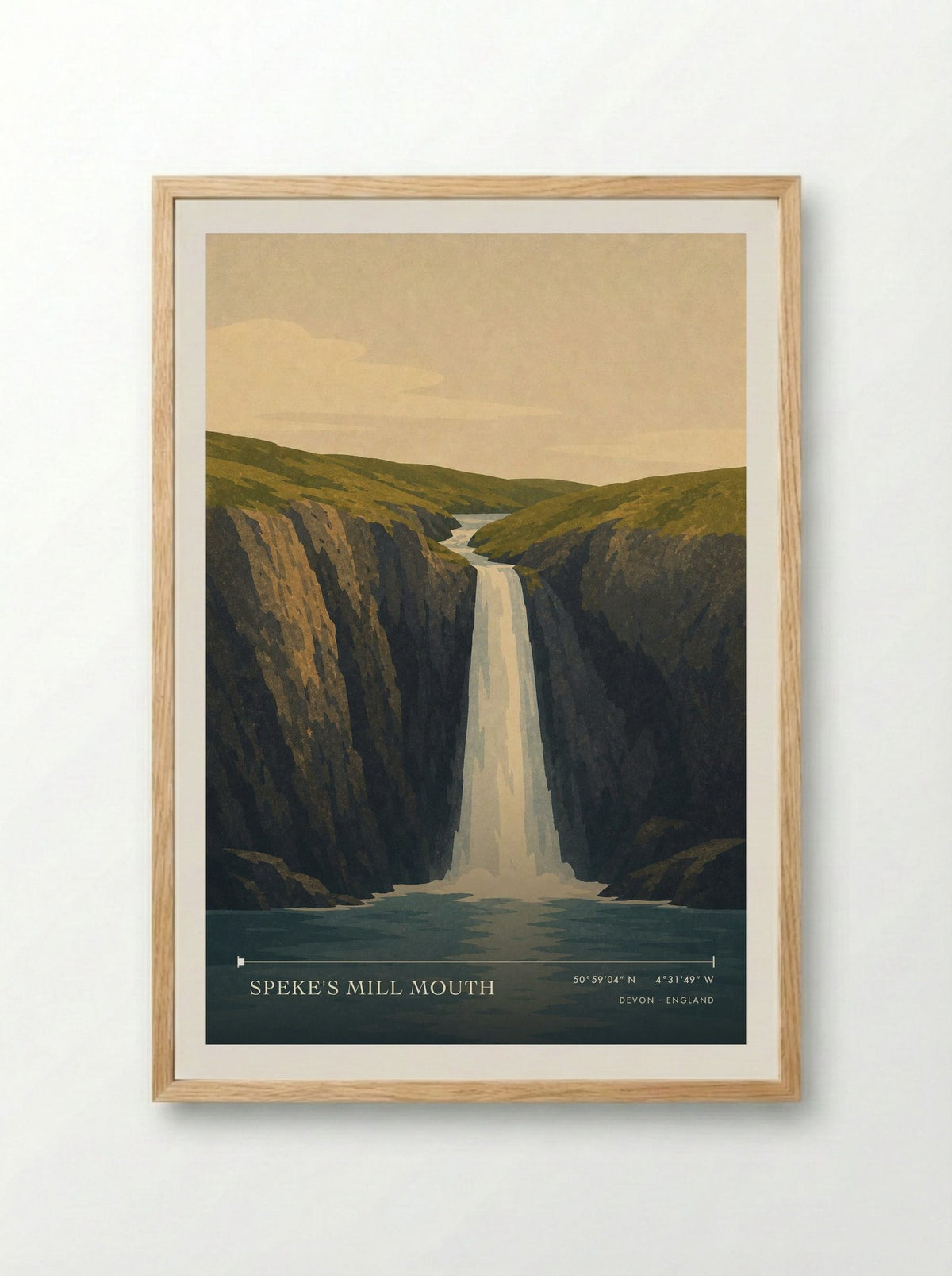 Speke's Mill Mouth Devon England Travel Poster - Framed Print Wood