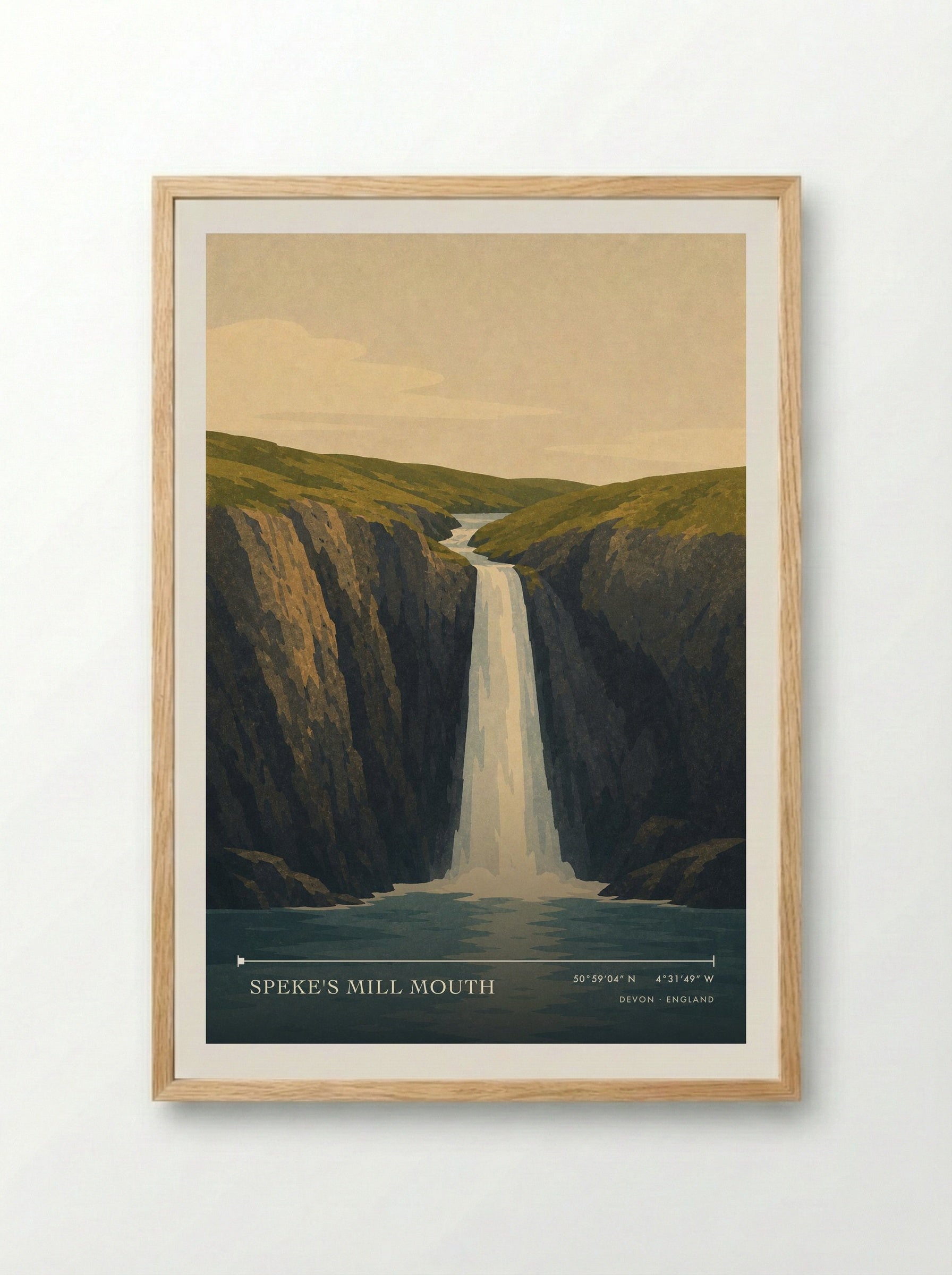 Speke's Mill Mouth Devon England Travel Poster - Framed Print Wood