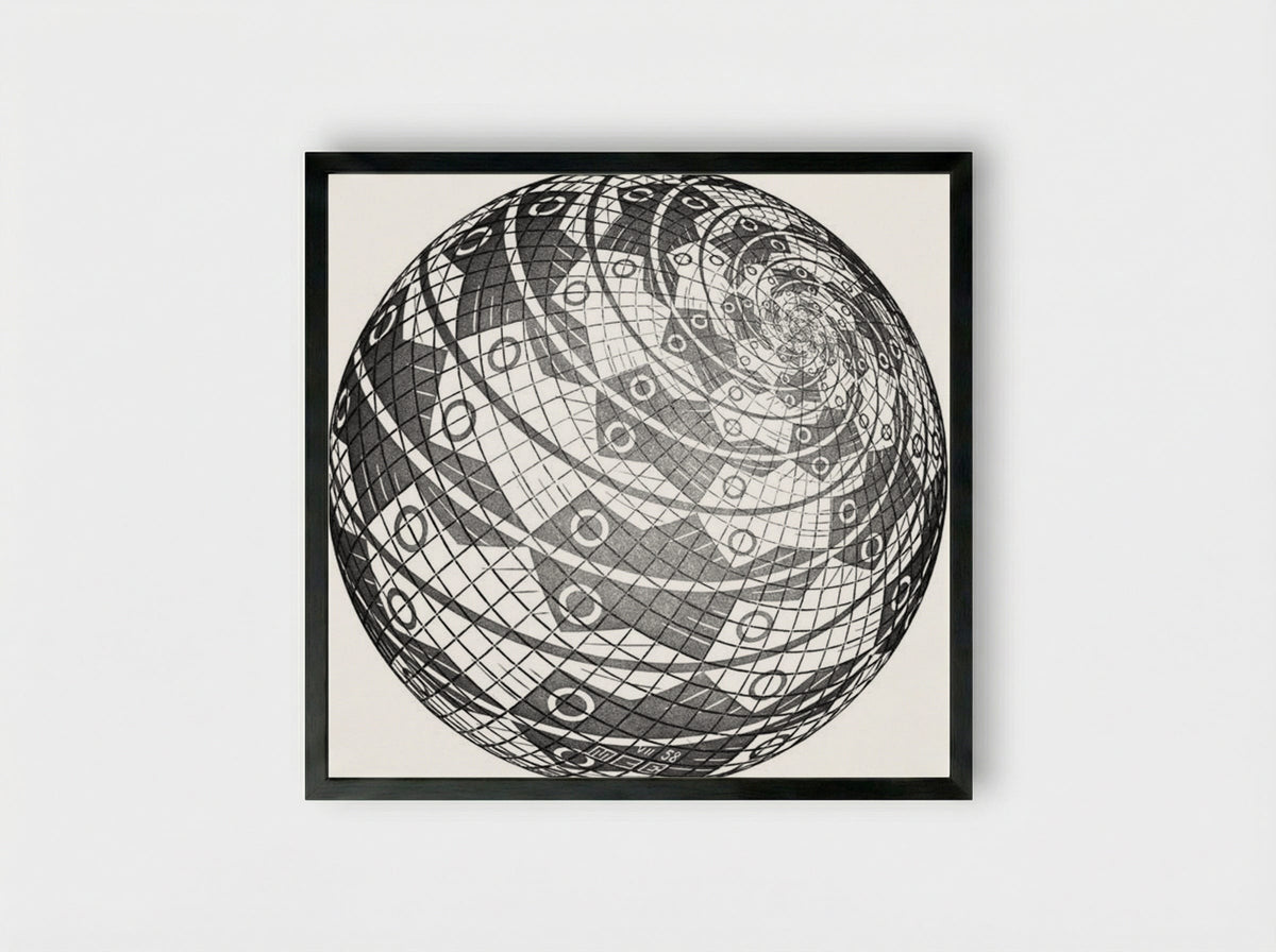 Sphere Surface with Fishes - M.C. Escher - Framed Print Black