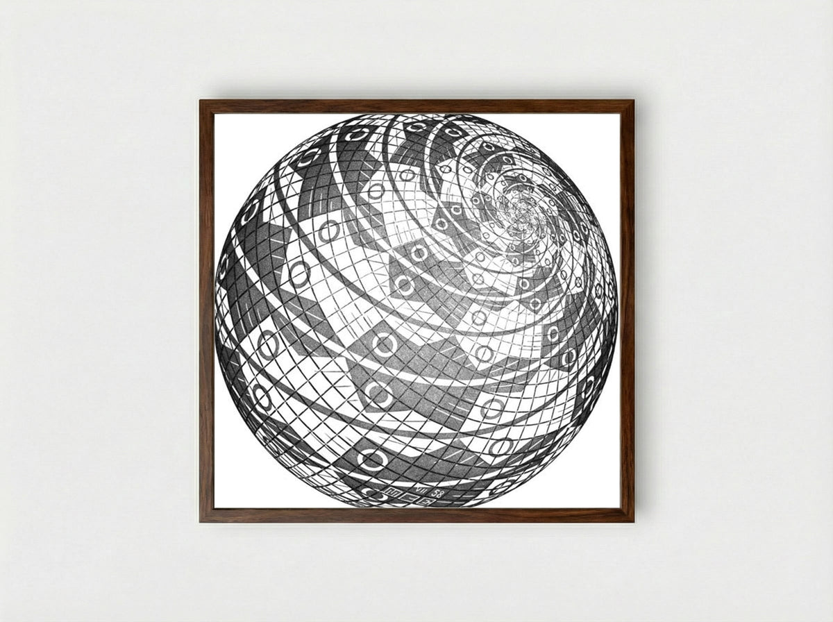 Sphere Surface with Fishes - M.C. Escher - Framed Print Dark Wood