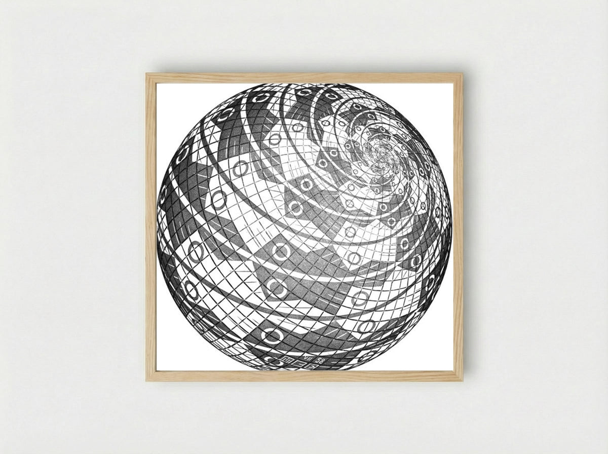 Sphere Surface with Fishes - M.C. Escher - Framed Print Wood