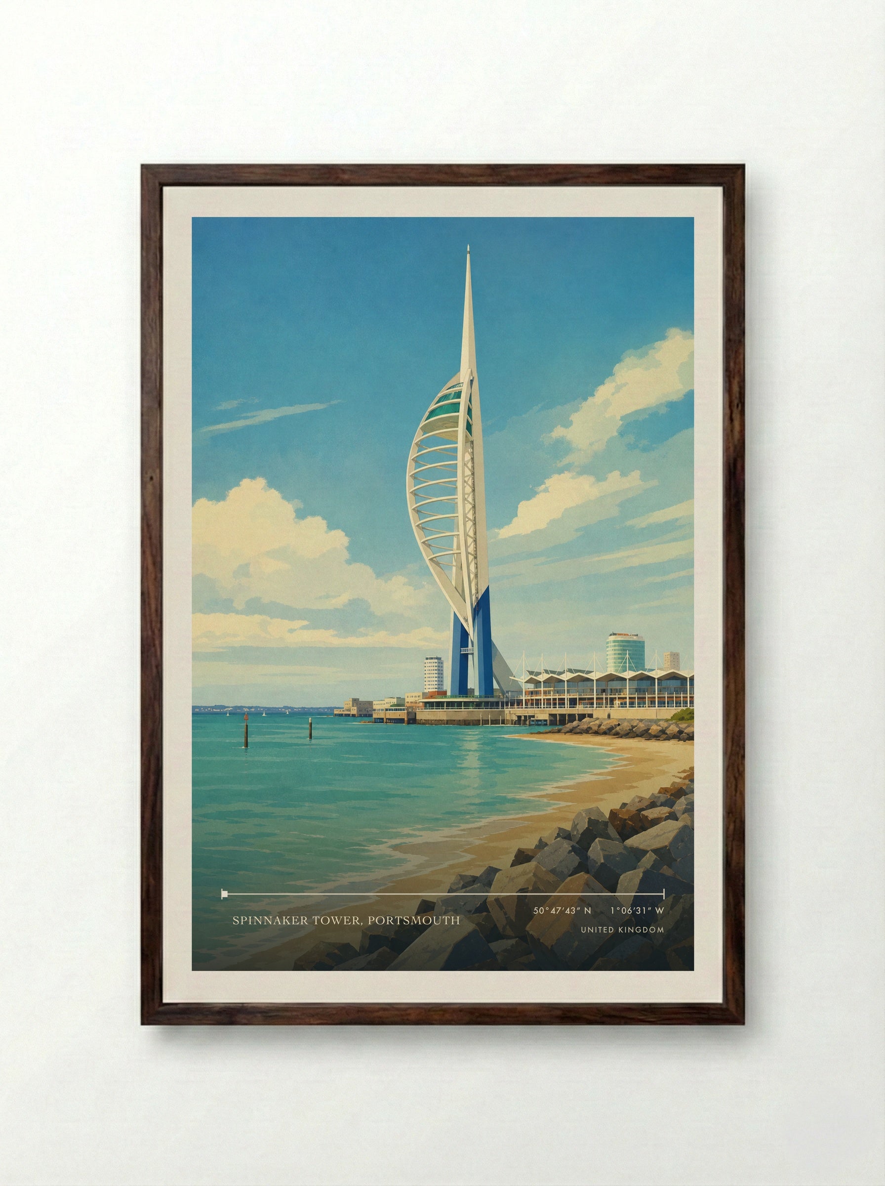 Spinnaker Tower, Portsmouth United Kingdom Travel Poster - Framed Print Dark Wood