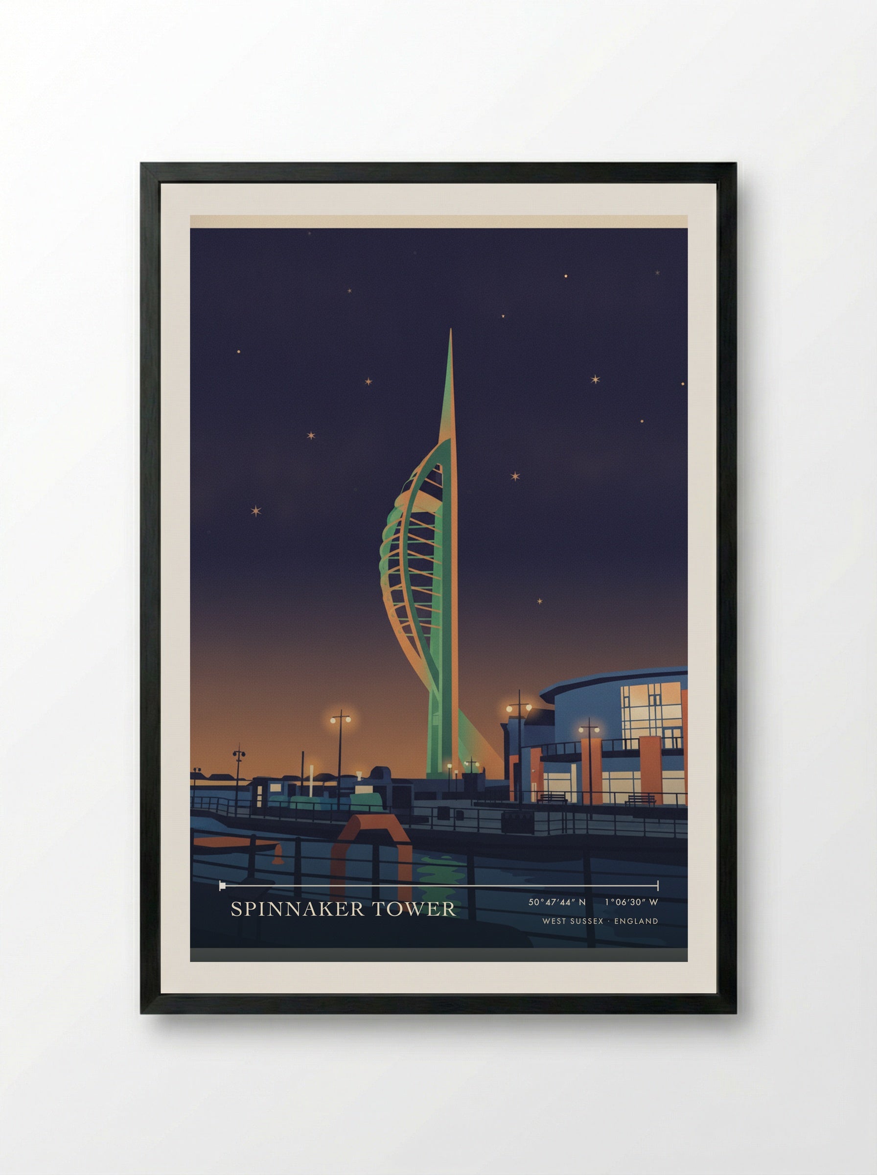 Spinnaker Tower West Sussex England Travel Poster - Framed Print Black