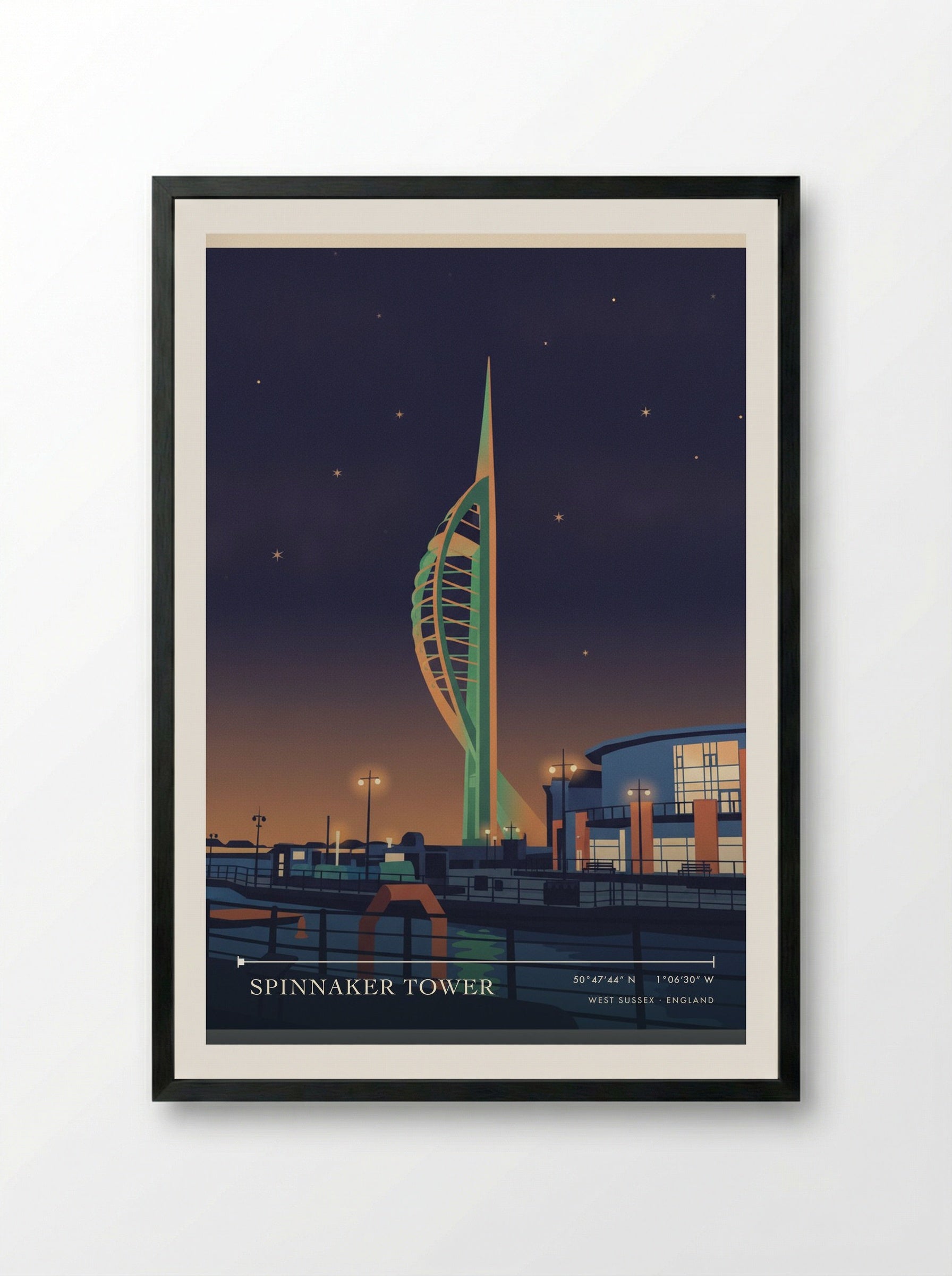 Spinnaker Tower West Sussex England Travel Poster - Framed Print Black