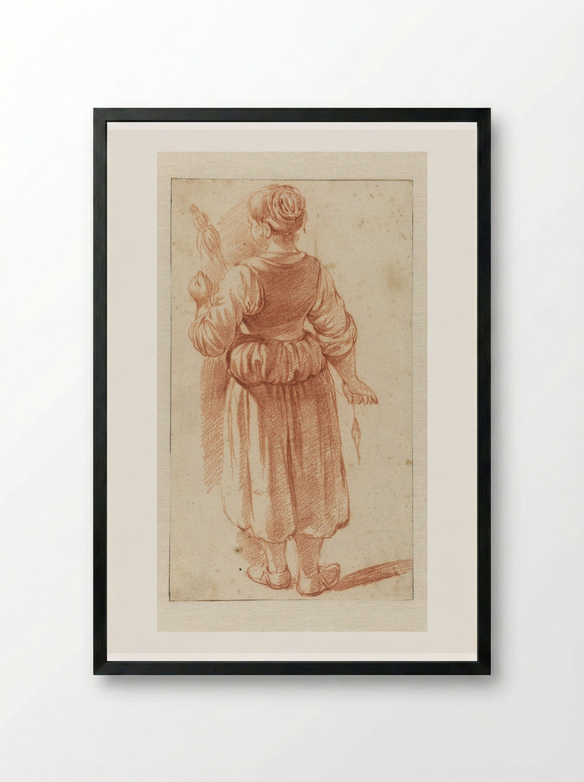Spinnende vrouw, staand - Adriaen van de Velde - Framed Print Black