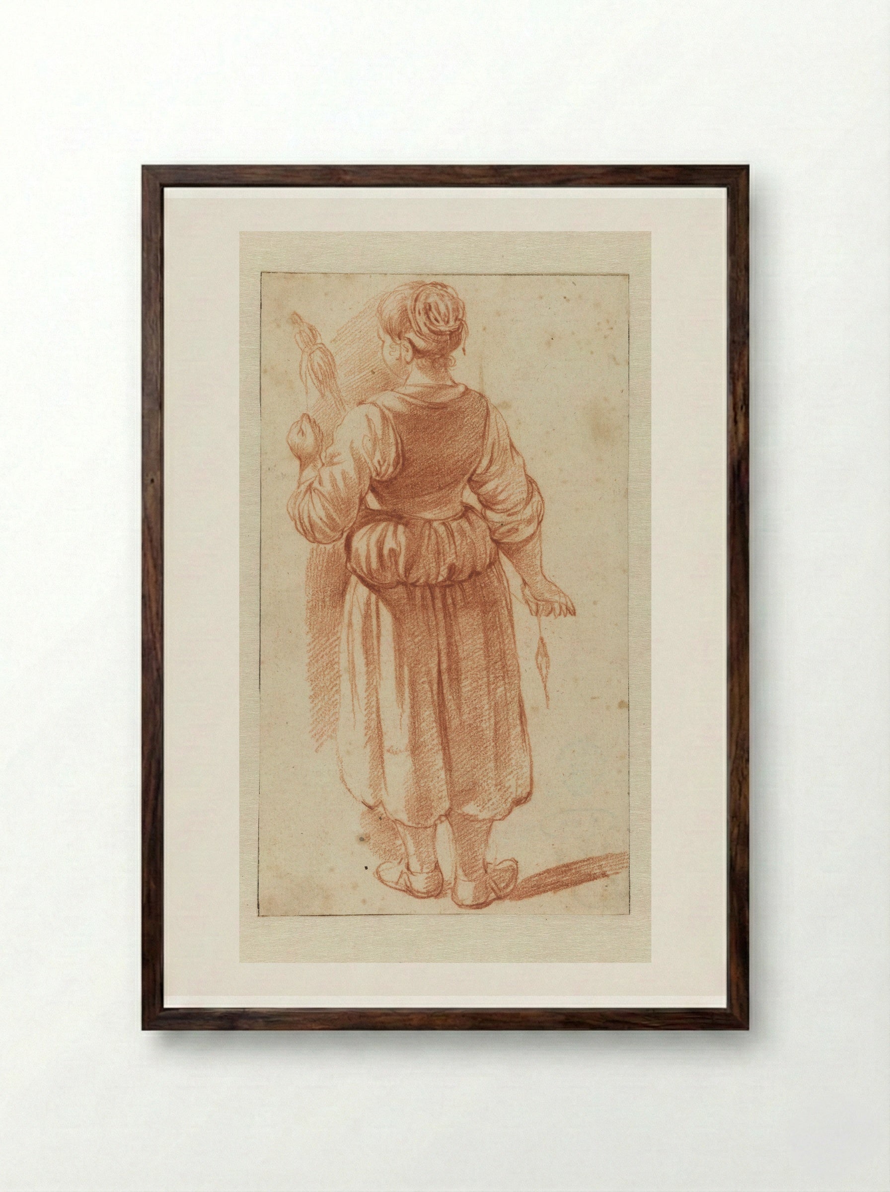 Spinnende vrouw, staand - Adriaen van de Velde - Framed Print Dark Wood