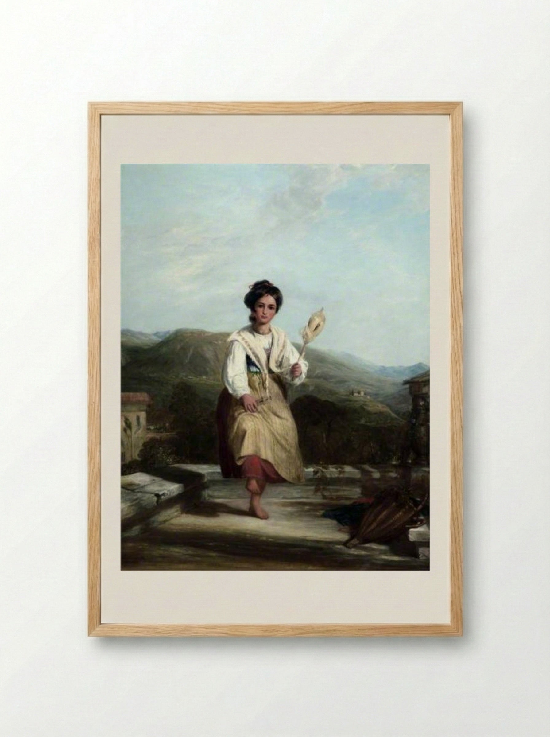 Spinning Girl of Sorrento - William Collins - Framed Print Wood