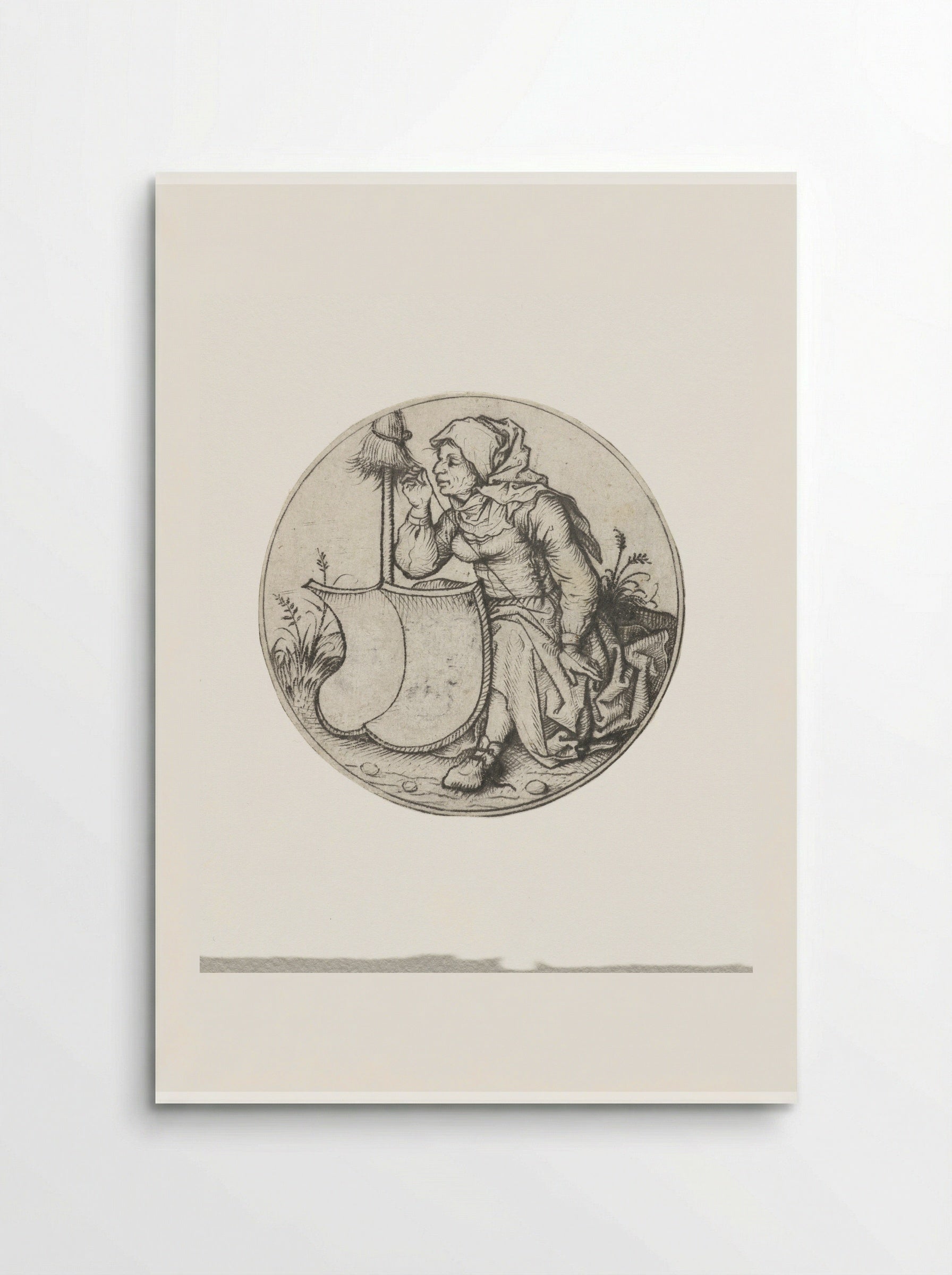 Spinning Peasant Woman with a Blank Coat of Arms - Master of the Amsterdam Cabinet - Poster