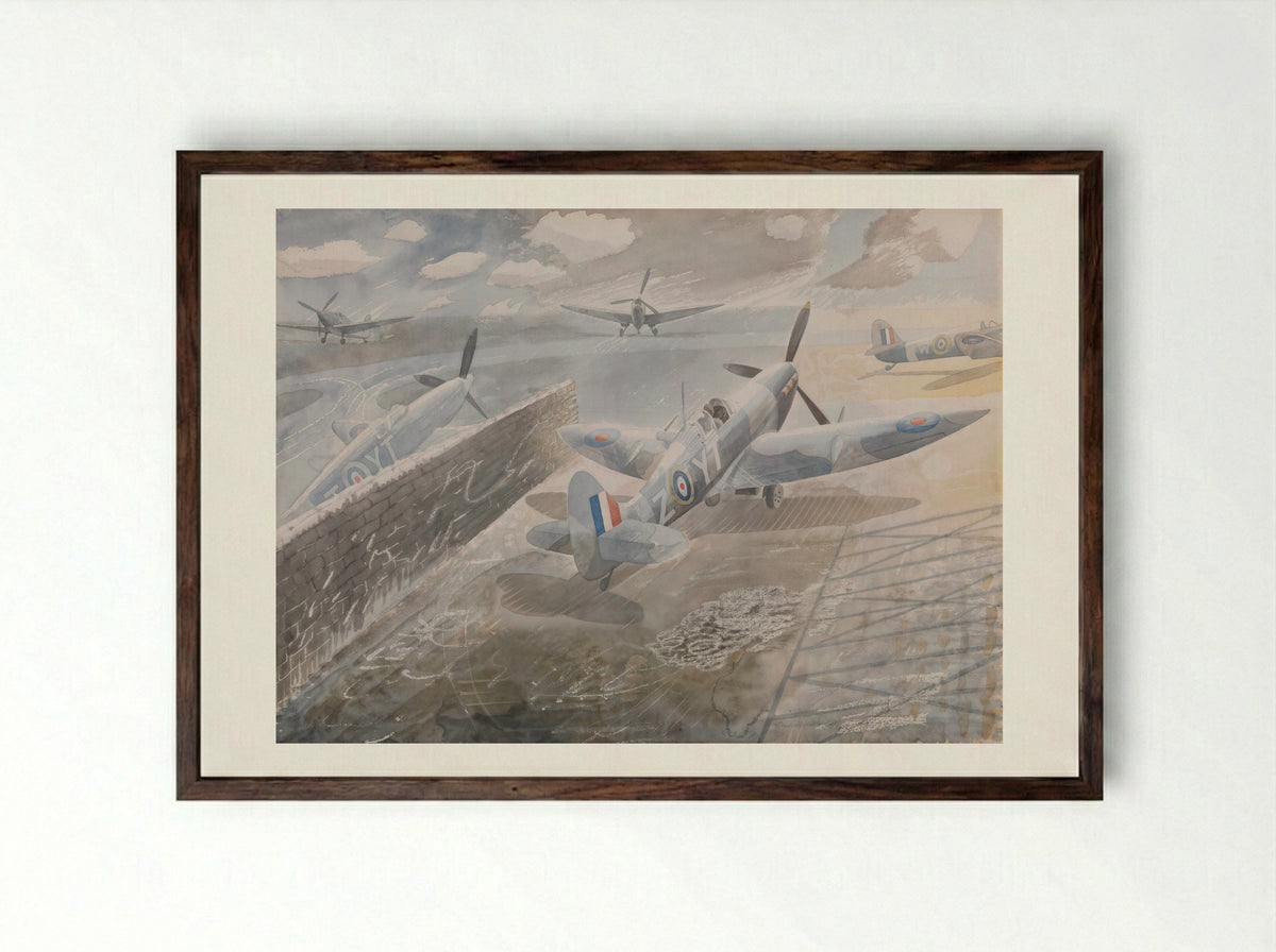 Spitfires at Sawbridgeworth - Eric Ravilious - Framed Print Dark Wood