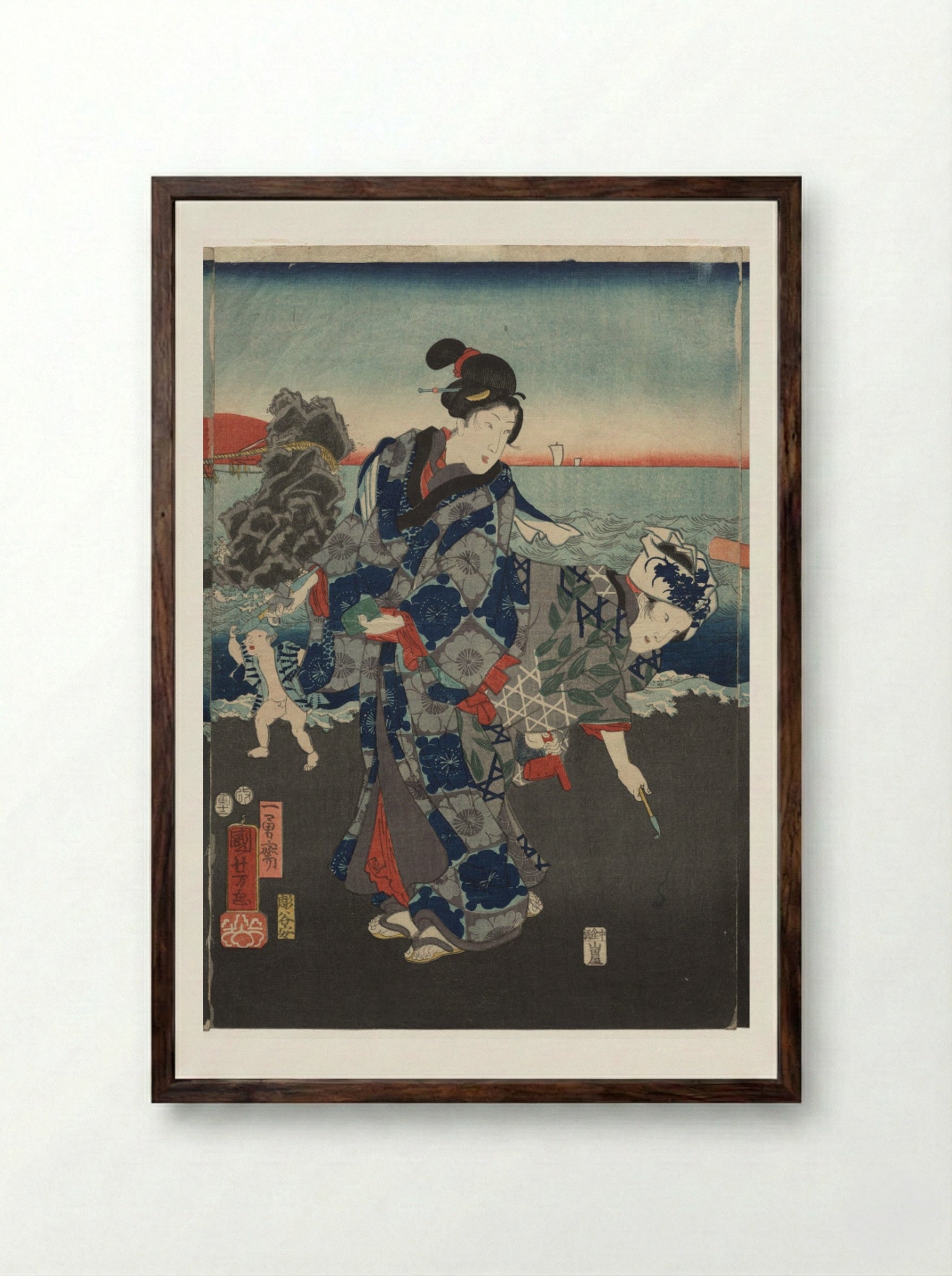 Splendid View at Futamigaura Bay - Utagawa Kuniyoshi - Framed Print Dark Wood