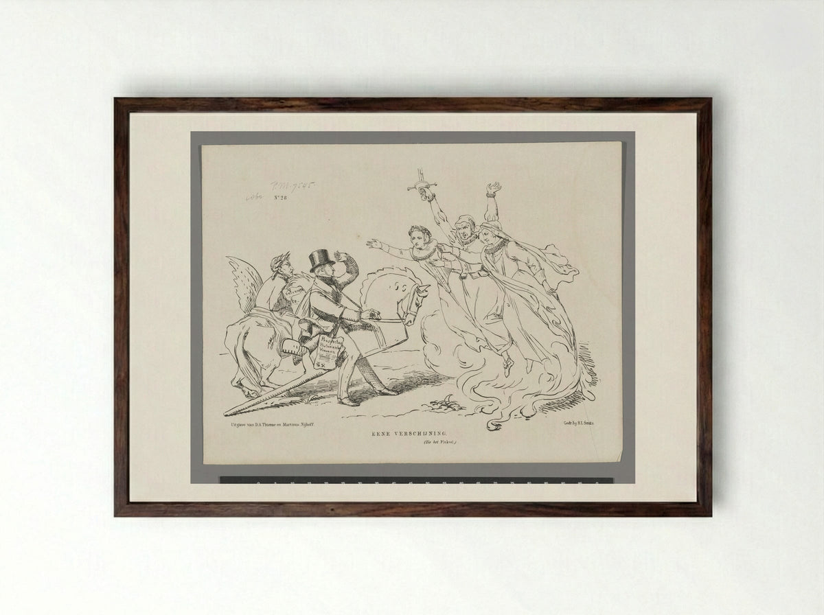 Spotprent op A.C. Kruseman en zijn 'Historische Vrouwen' - Johan Michaël Schmidt Crans - Framed Print Dark Wood