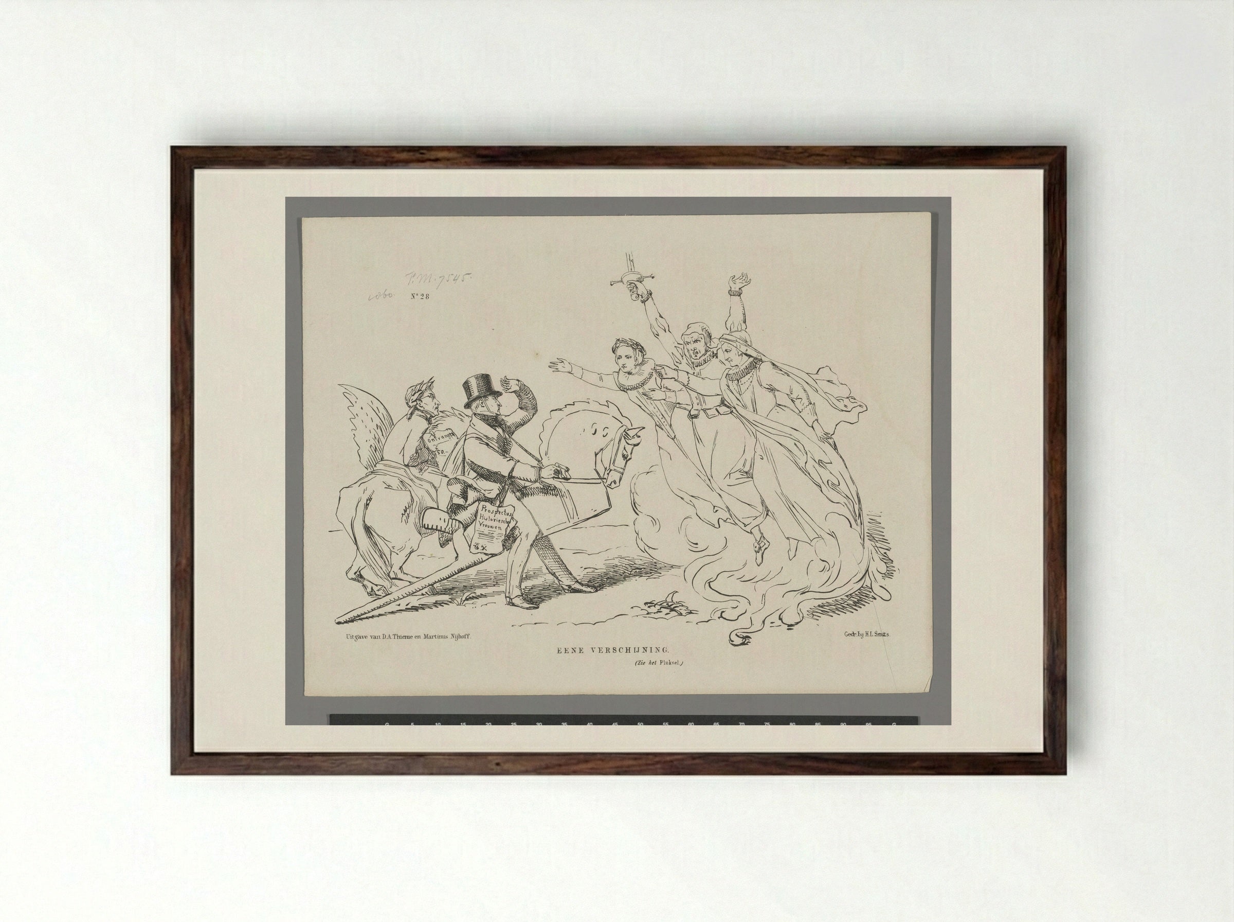 Spotprent op A.C. Kruseman en zijn 'Historische Vrouwen' - Johan Michaël Schmidt Crans - Framed Print Dark Wood