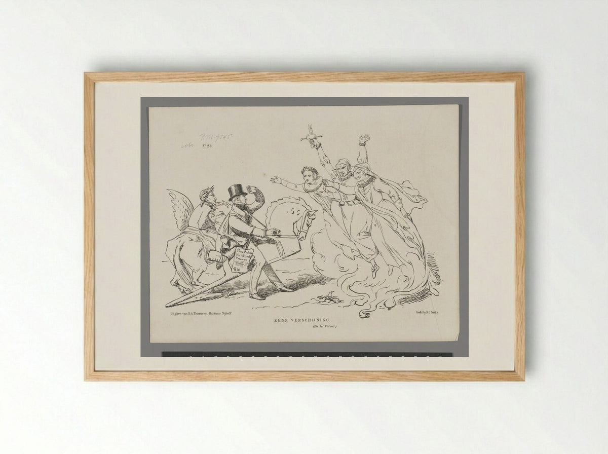 Spotprent op A.C. Kruseman en zijn 'Historische Vrouwen' - Johan Michaël Schmidt Crans - Framed Print Wood