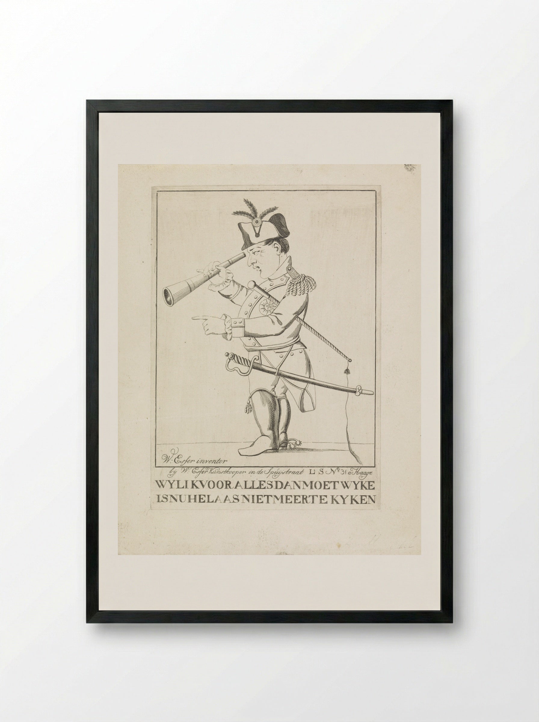 Spotprent op Napoleons verbanning naar Elba - Wijnand Esser - Framed Print Black