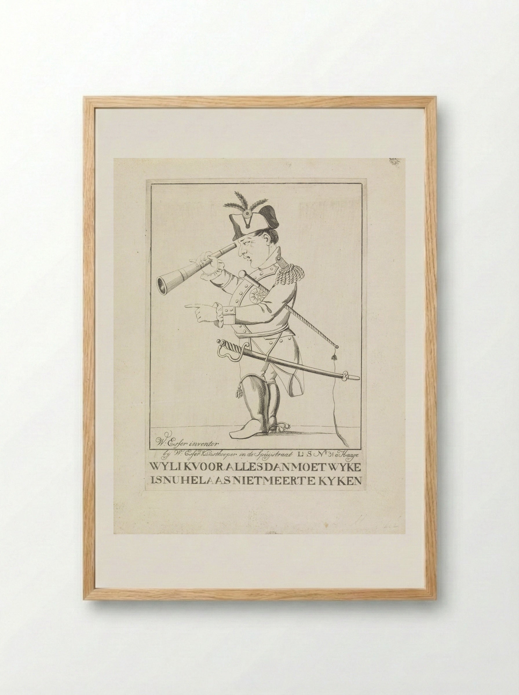Spotprent op Napoleons verbanning naar Elba - Wijnand Esser - Framed Print Wood