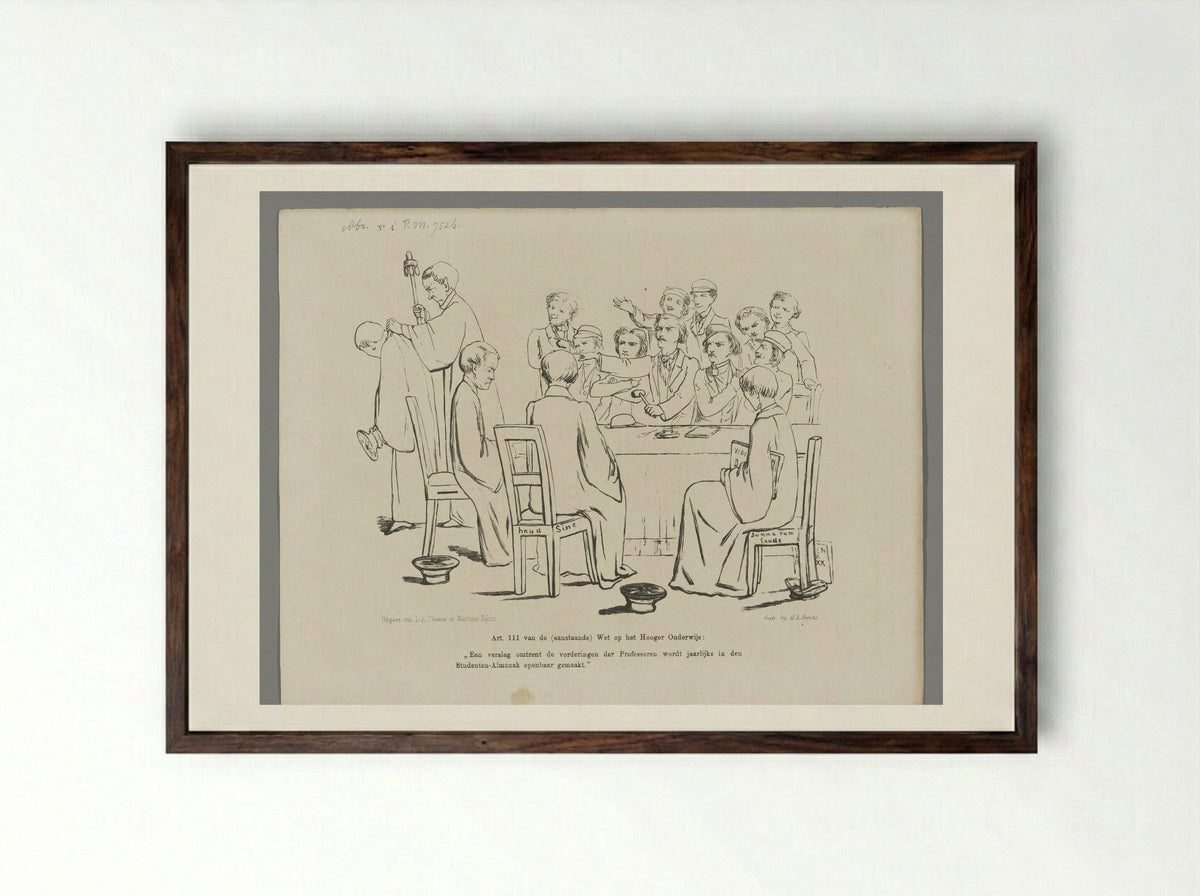 Spotprent op de Wet op het Hoger Onderwijs - Johan Michaël Schmidt Crans - Framed Print Dark Wood