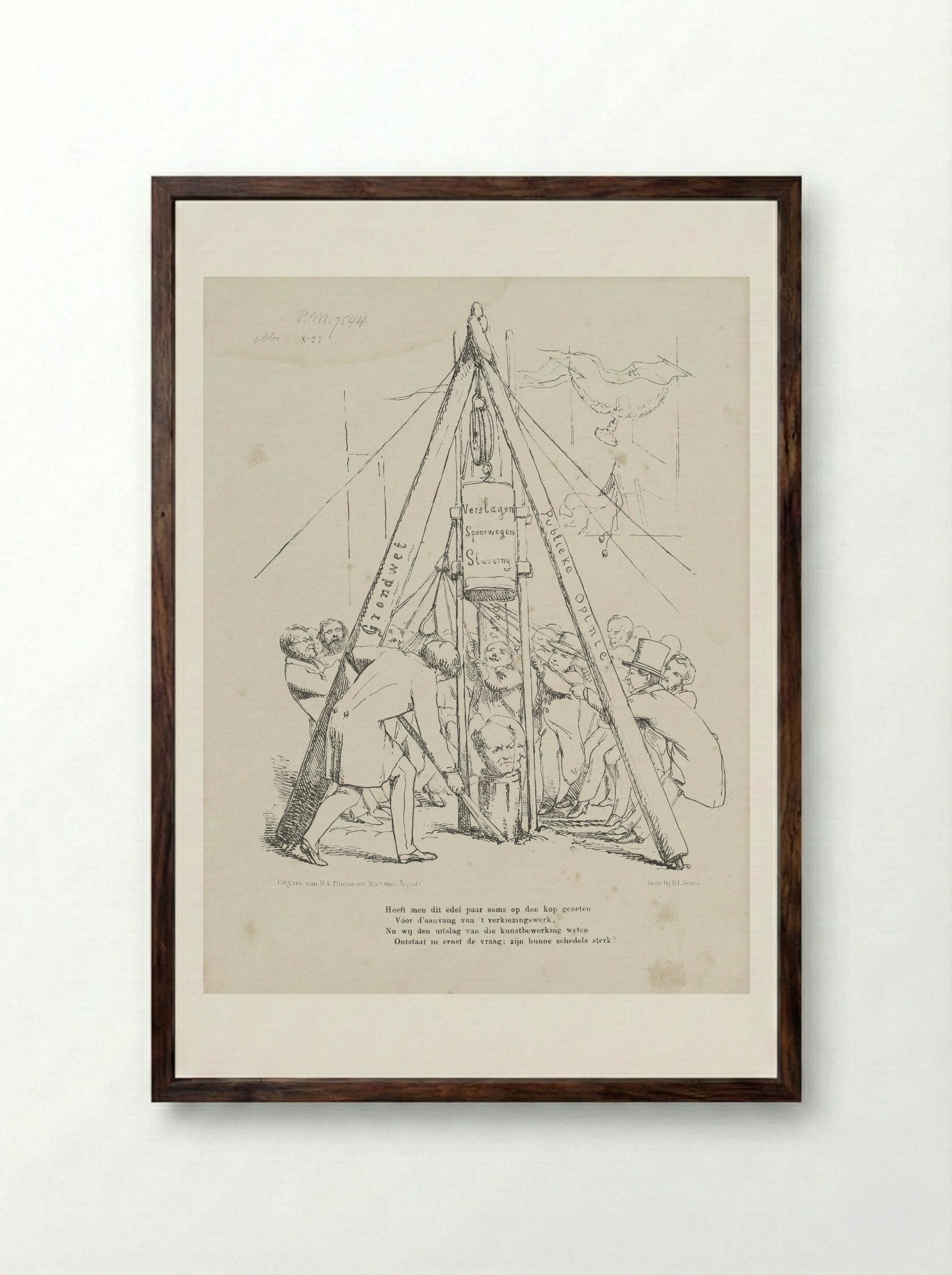 Spotprent op de ministers Rochussen en Van Hall - Johan Michaël Schmidt Crans - Framed Print Dark Wood