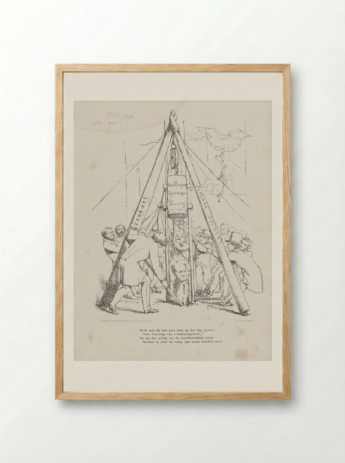 Spotprent op de ministers Rochussen en Van Hall - Johan Michaël Schmidt Crans - Framed Print Wood