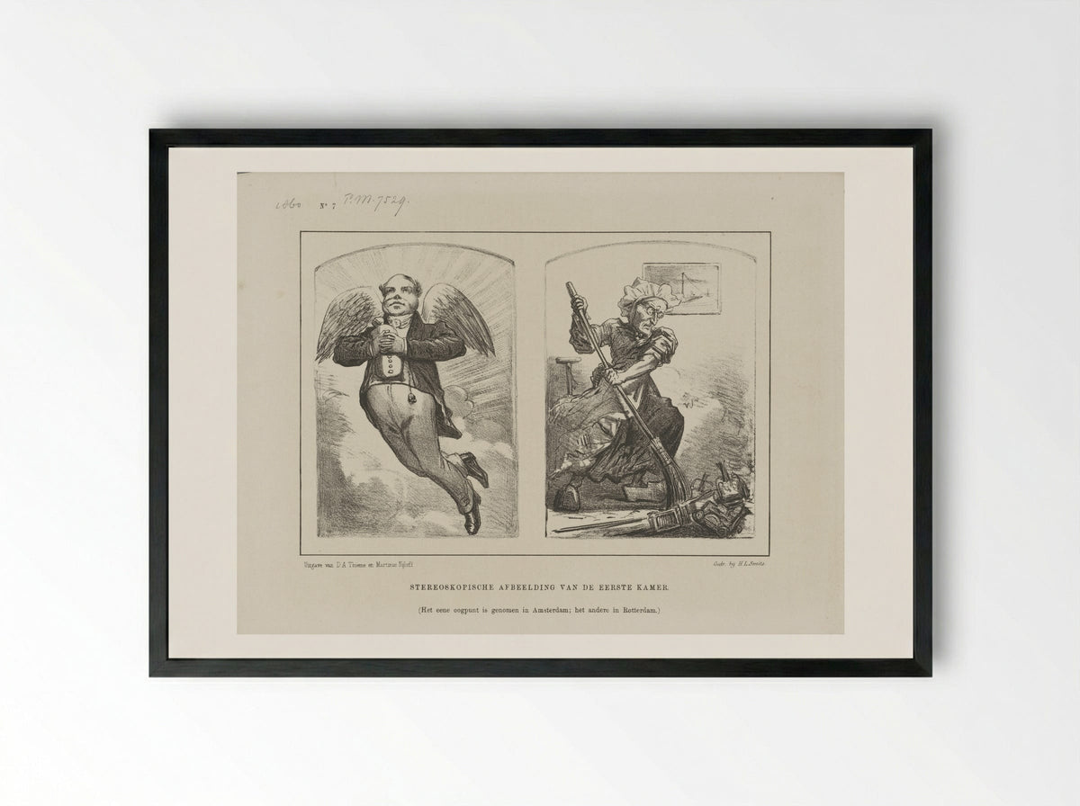 Spotprent op de politiek in de Eerste Kamer - Johan Michaël Schmidt Crans - Framed Print Black