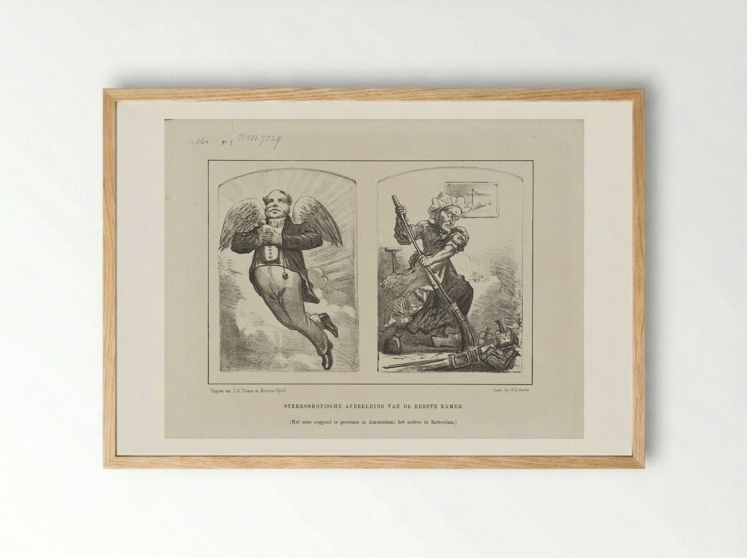 Spotprent op de politiek in de Eerste Kamer - Johan Michaël Schmidt Crans - Framed Print Wood