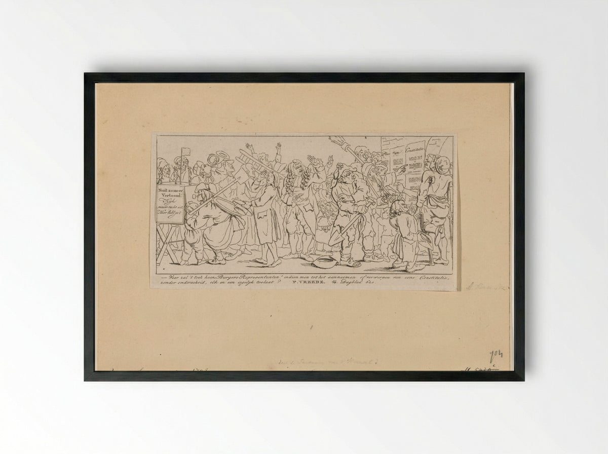 Spotprent op verwerping van het Plan van Constitutie - Pieter van Woensel - Framed Print Black