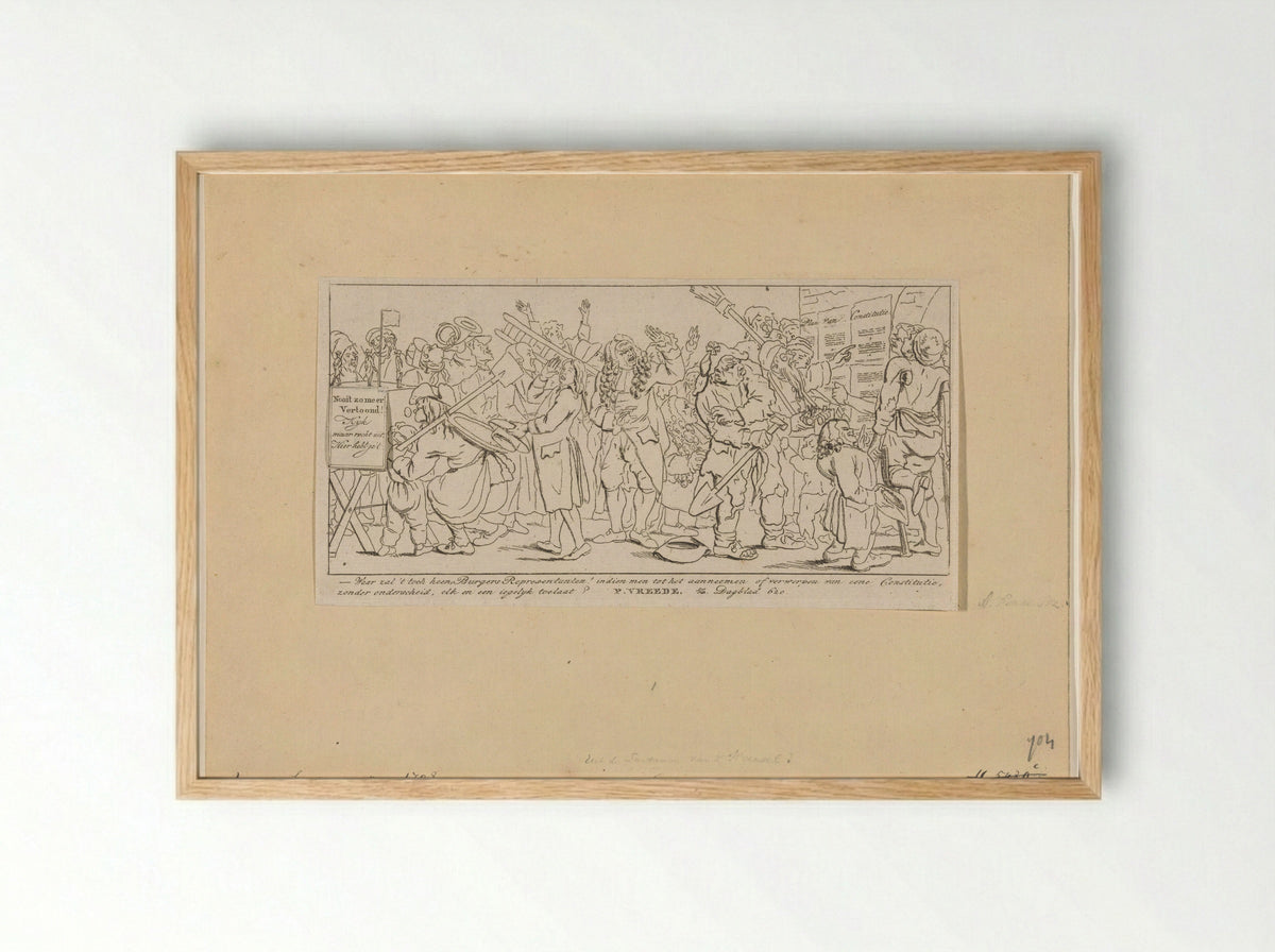 Spotprent op verwerping van het Plan van Constitutie - Pieter van Woensel - Framed Print Wood