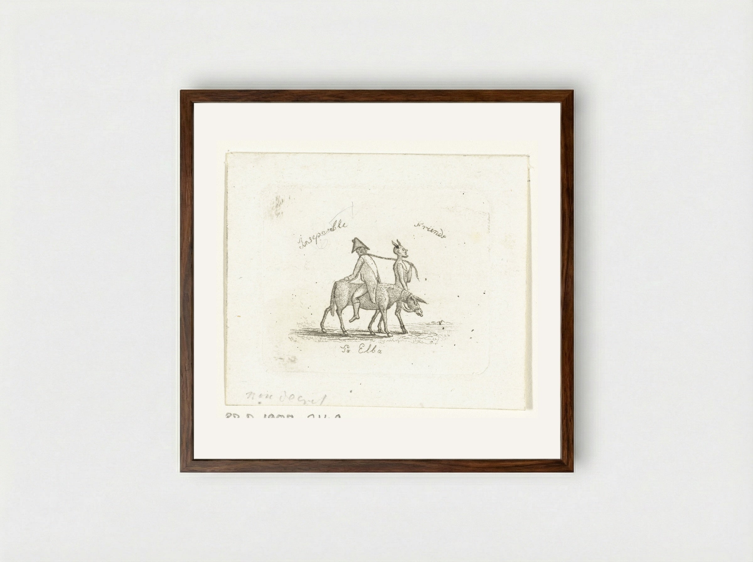 Spotprent over Napoleons verbanning naar Elba - Ernst Willem Jan Bagelaar - Framed Print Dark Wood