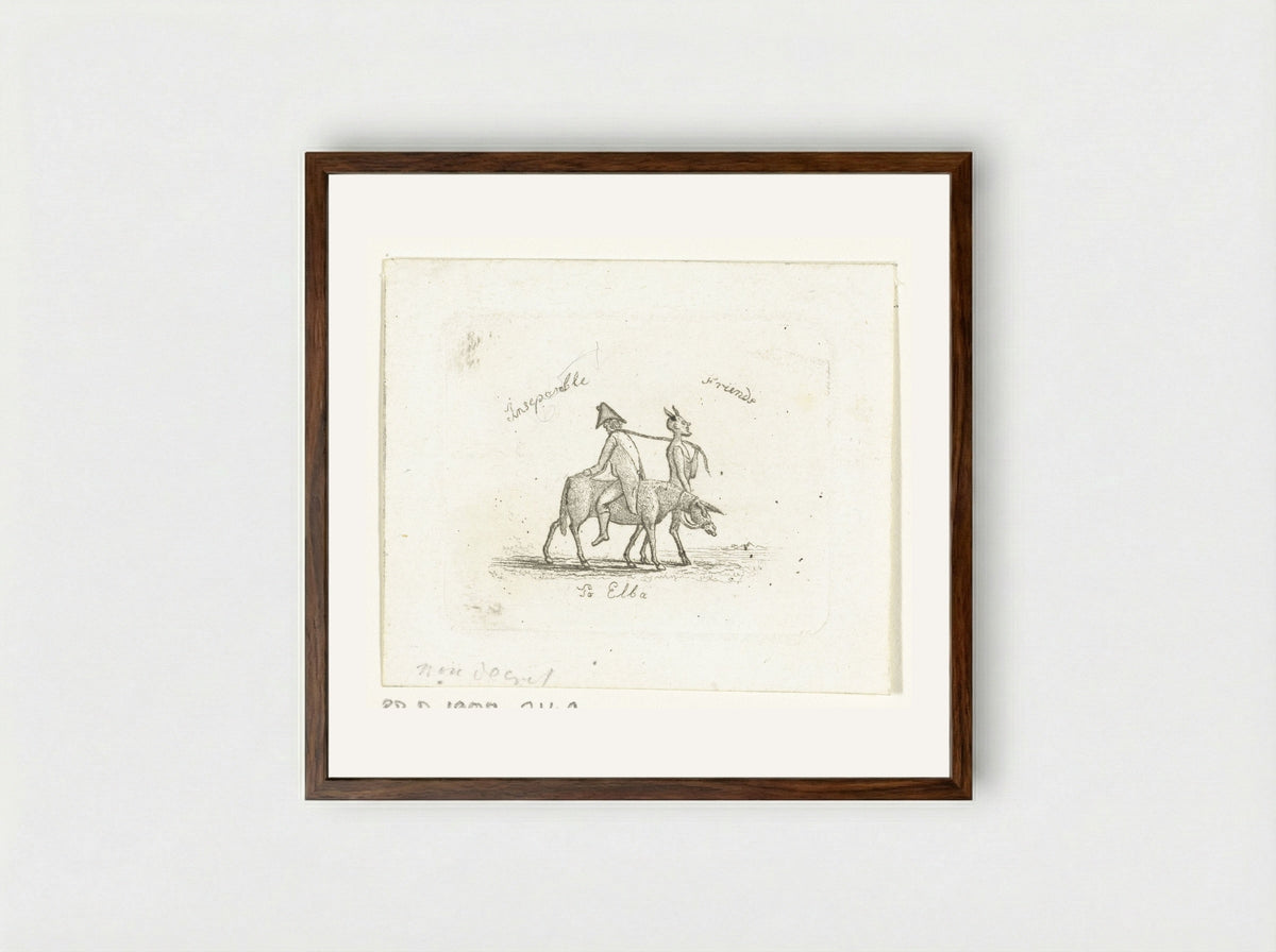 Spotprent over Napoleons verbanning naar Elba - Ernst Willem Jan Bagelaar - Framed Print Dark Wood