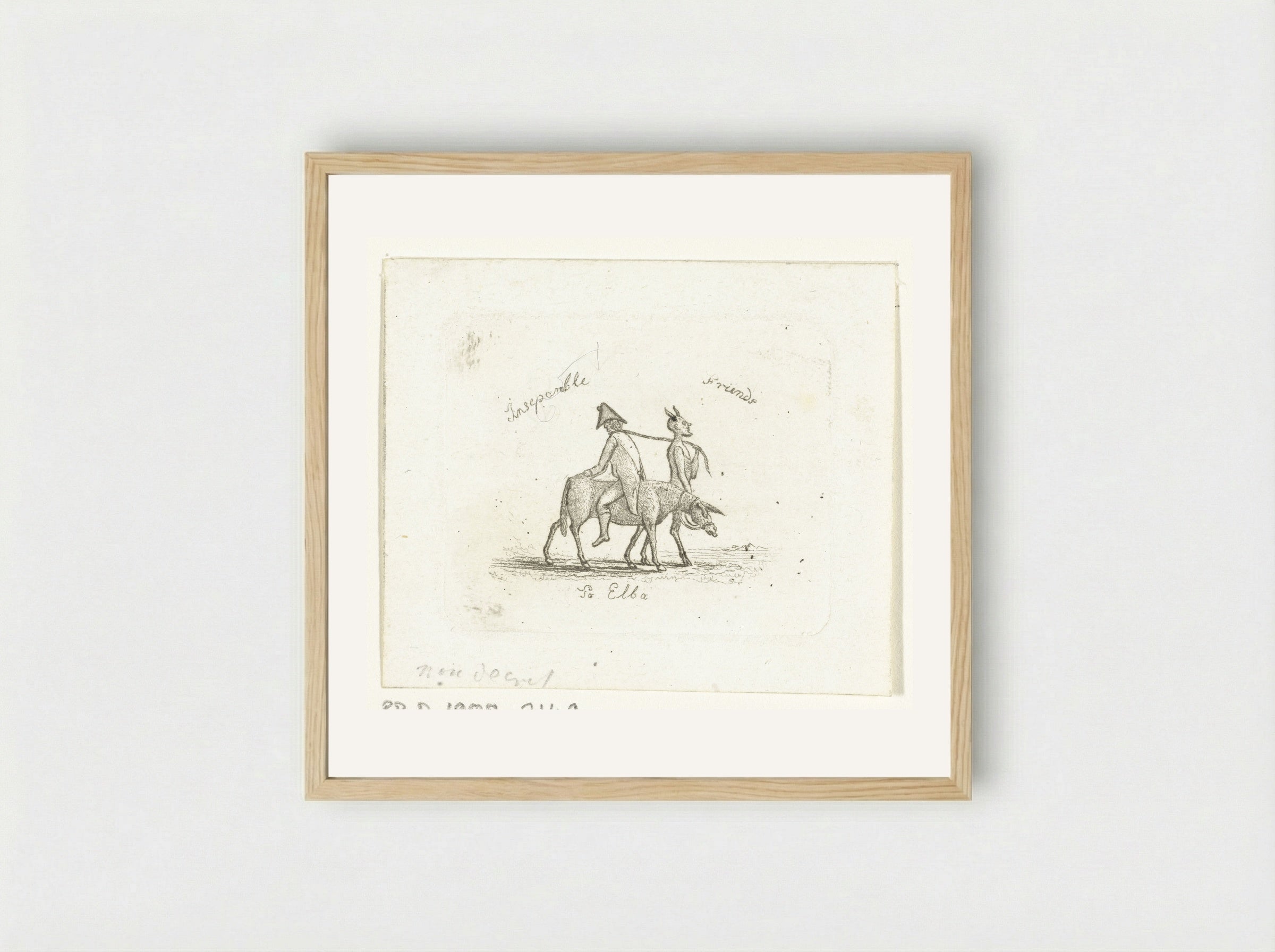 Spotprent over Napoleons verbanning naar Elba - Ernst Willem Jan Bagelaar - Framed Print Wood
