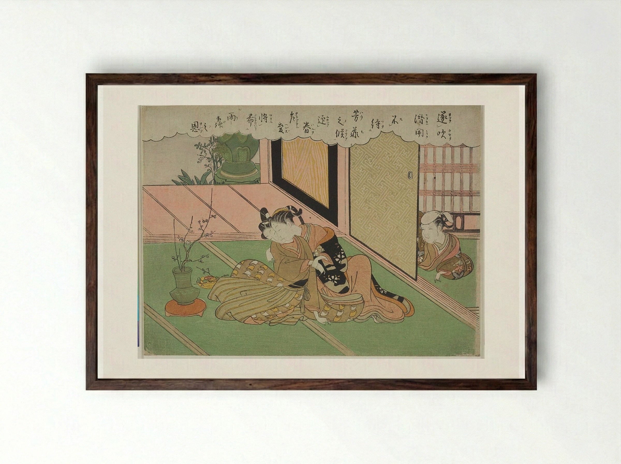 Spring Flowers Arranged for a Soiree - Suzuki Harunobu - Framed Print Dark Wood