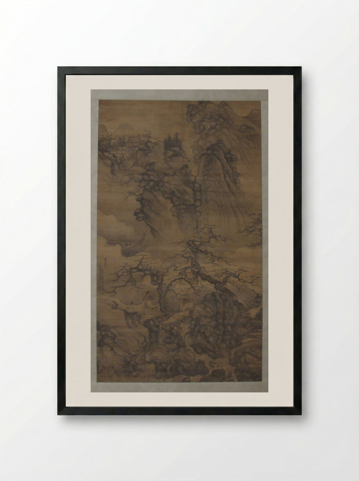 Spring Landscape with Plum Blossoms, Scholar and Deer - Xie Shichen - Framed Print Black