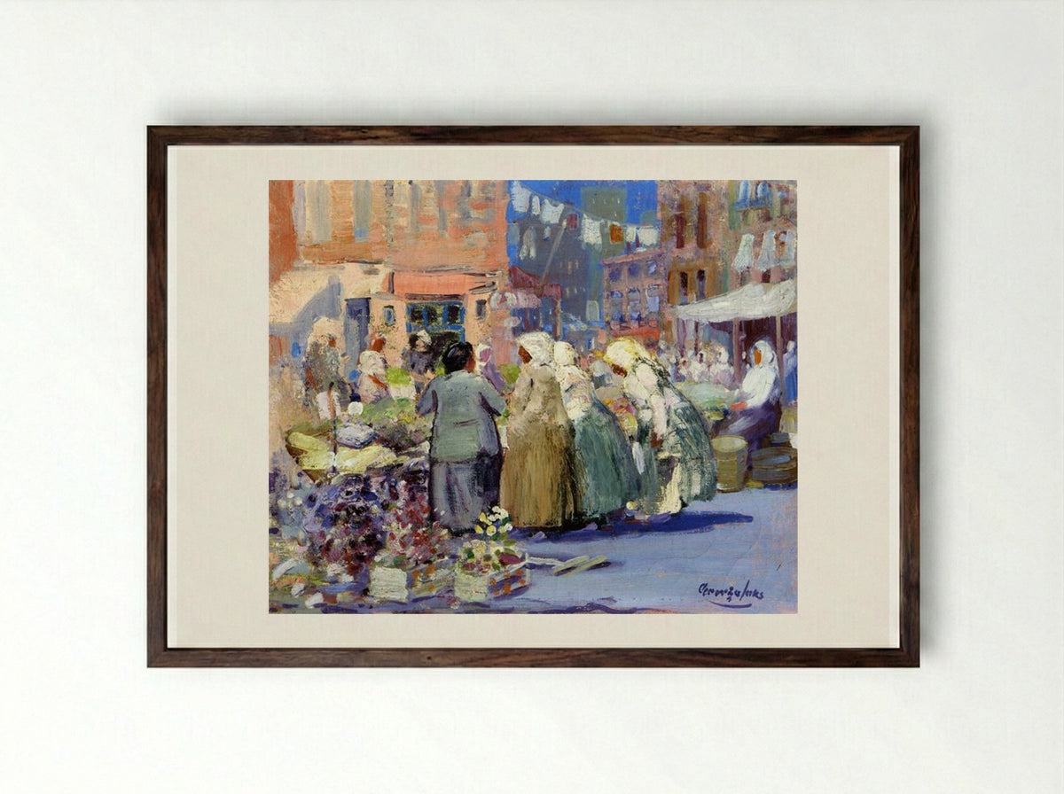 Spring Morning, Houston and Division Streets, New York - George Luks - Framed Print Dark Wood