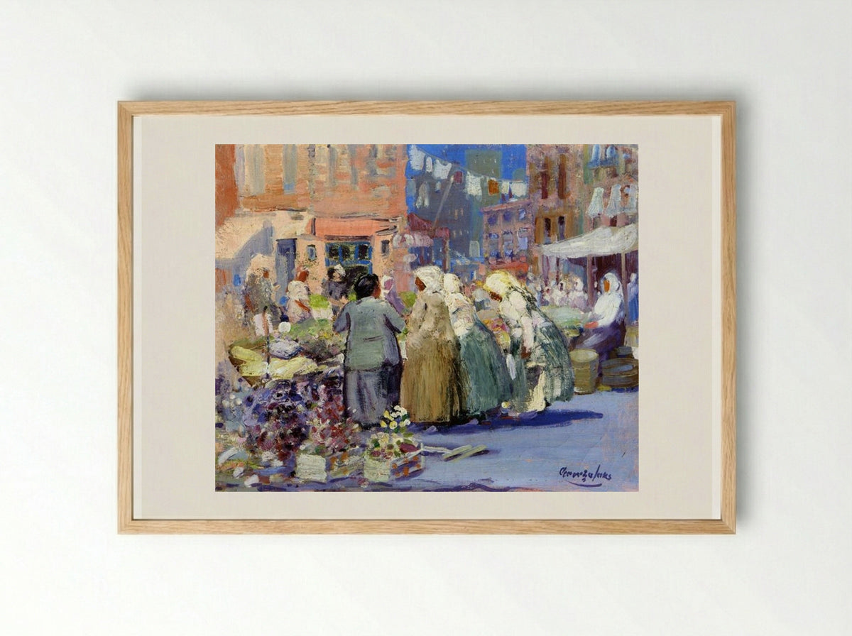 Spring Morning, Houston and Division Streets, New York - George Luks - Framed Print Wood