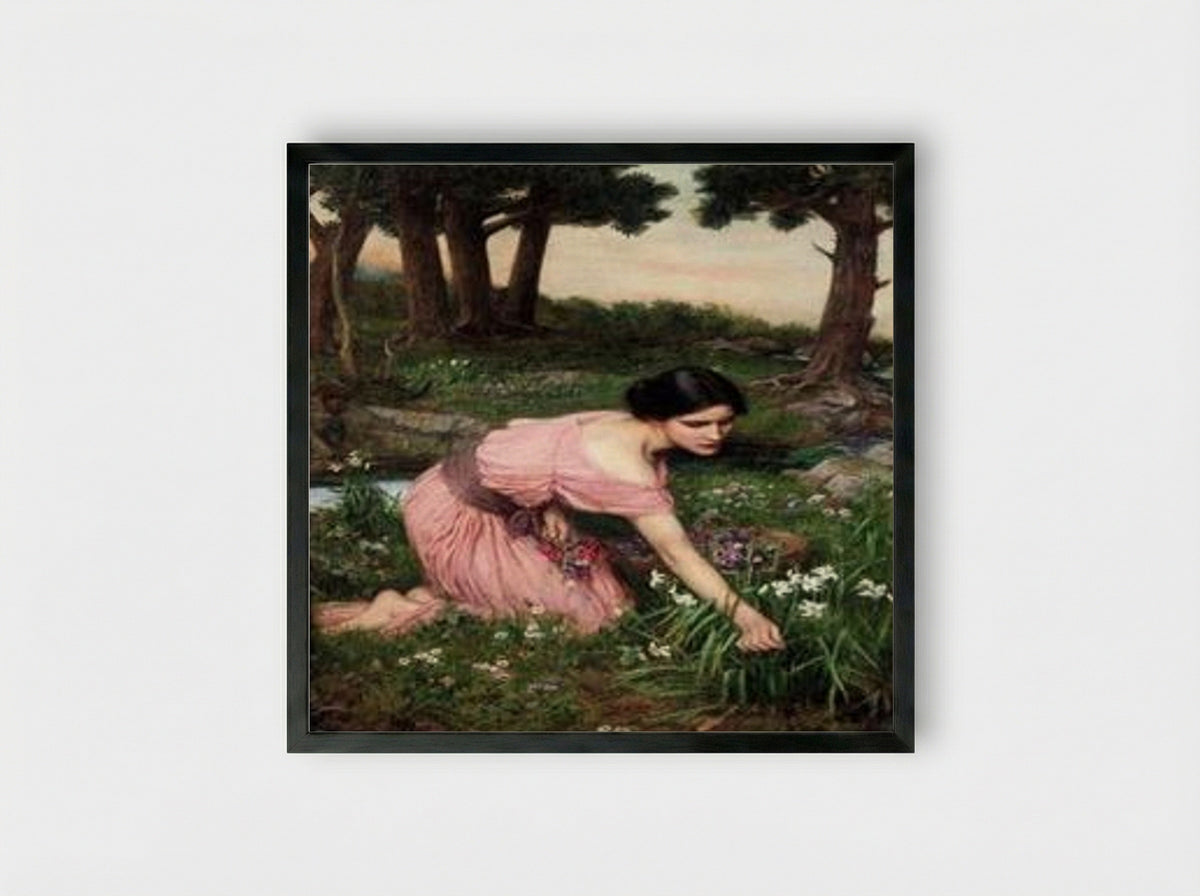 Spring Spreads One Green Lap of Flowers - John William Waterhouse - Framed Print Black
