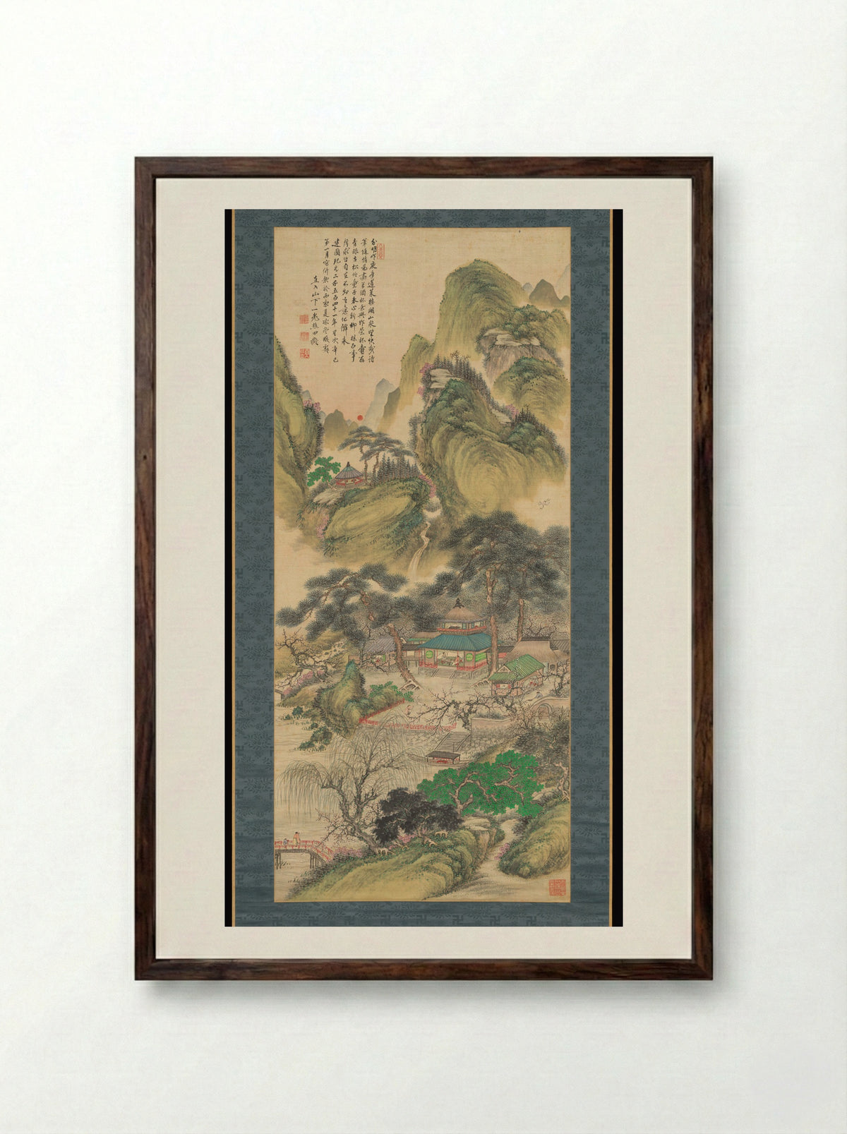 Spring Sunrise at Mount Penglai - Tanomura Chokunyū - Framed Print Dark Wood