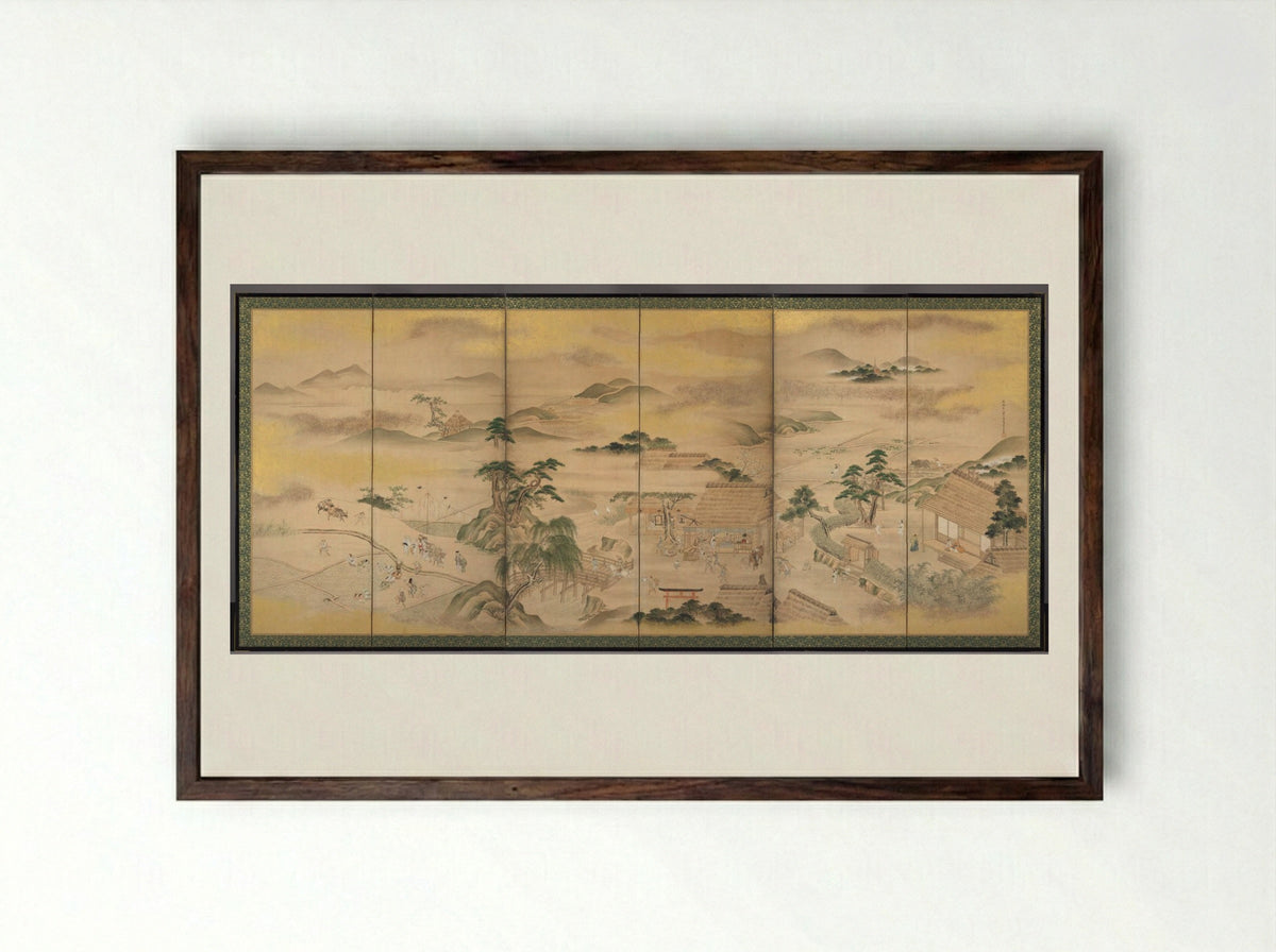 Spring and Autumn Farming (Spring) - Kō Sūkoku - Framed Print Dark Wood