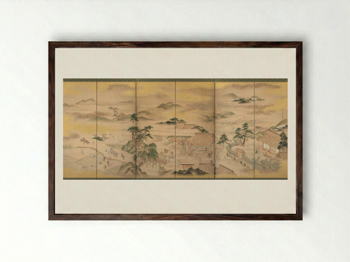 Spring and Autumn Farming (Spring) - Kō Sūkoku - Framed Print Dark Wood